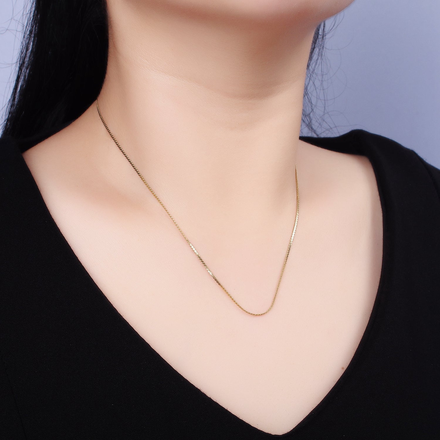 Stainless Steel 1mm Dainty Designed Flat Figure Eight Herringbone 18 Inch Layering Chain Necklace | WA-2022 - DLUXCA