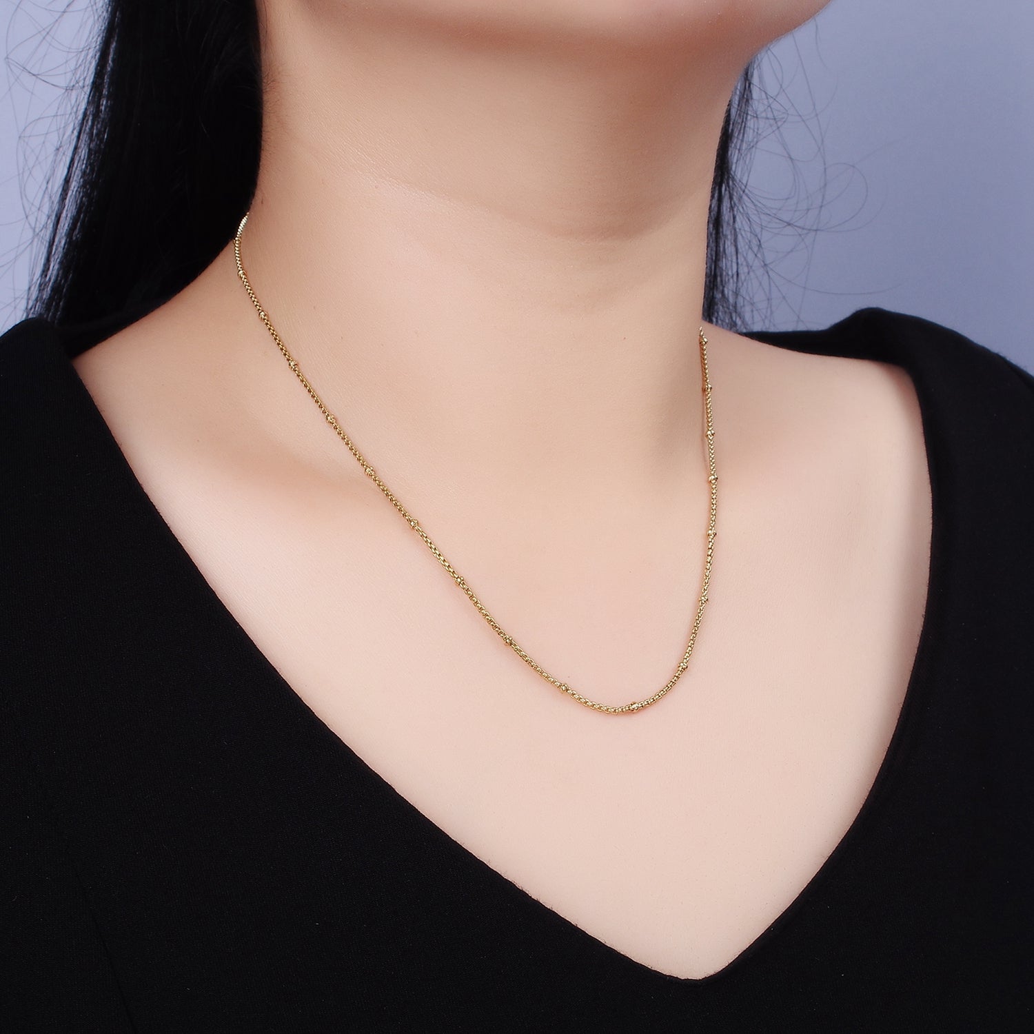 Stainless Steel 2mm Satellite Box 18 Inch Chain Necklace in Gold & Silver | WA-2024 WA-2103 - DLUXCA