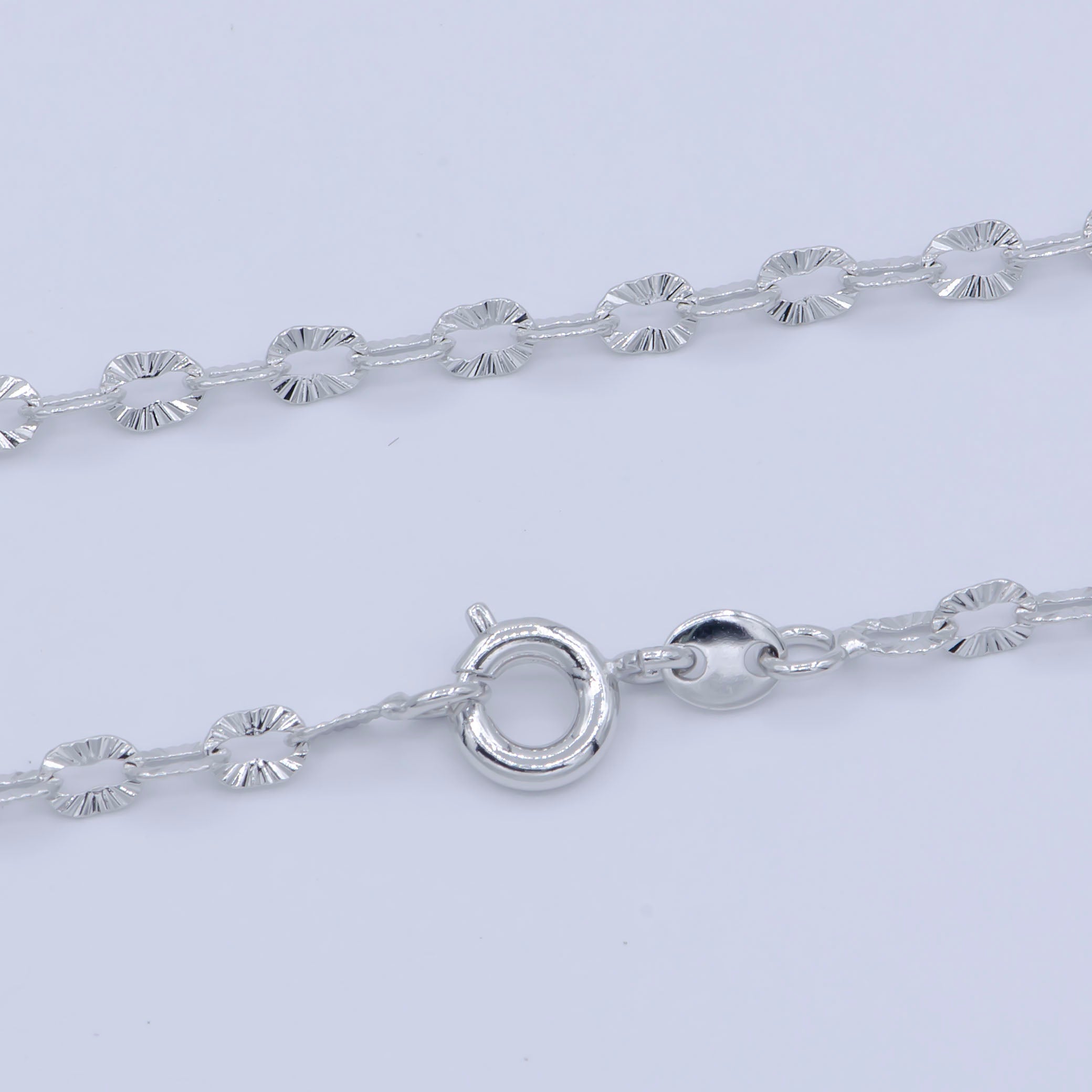 White Gold Filled 3mm Sunburst Cable Unique Everyday Layering 18 Inch Chain Silver Necklace | WA-202 - DLUXCA