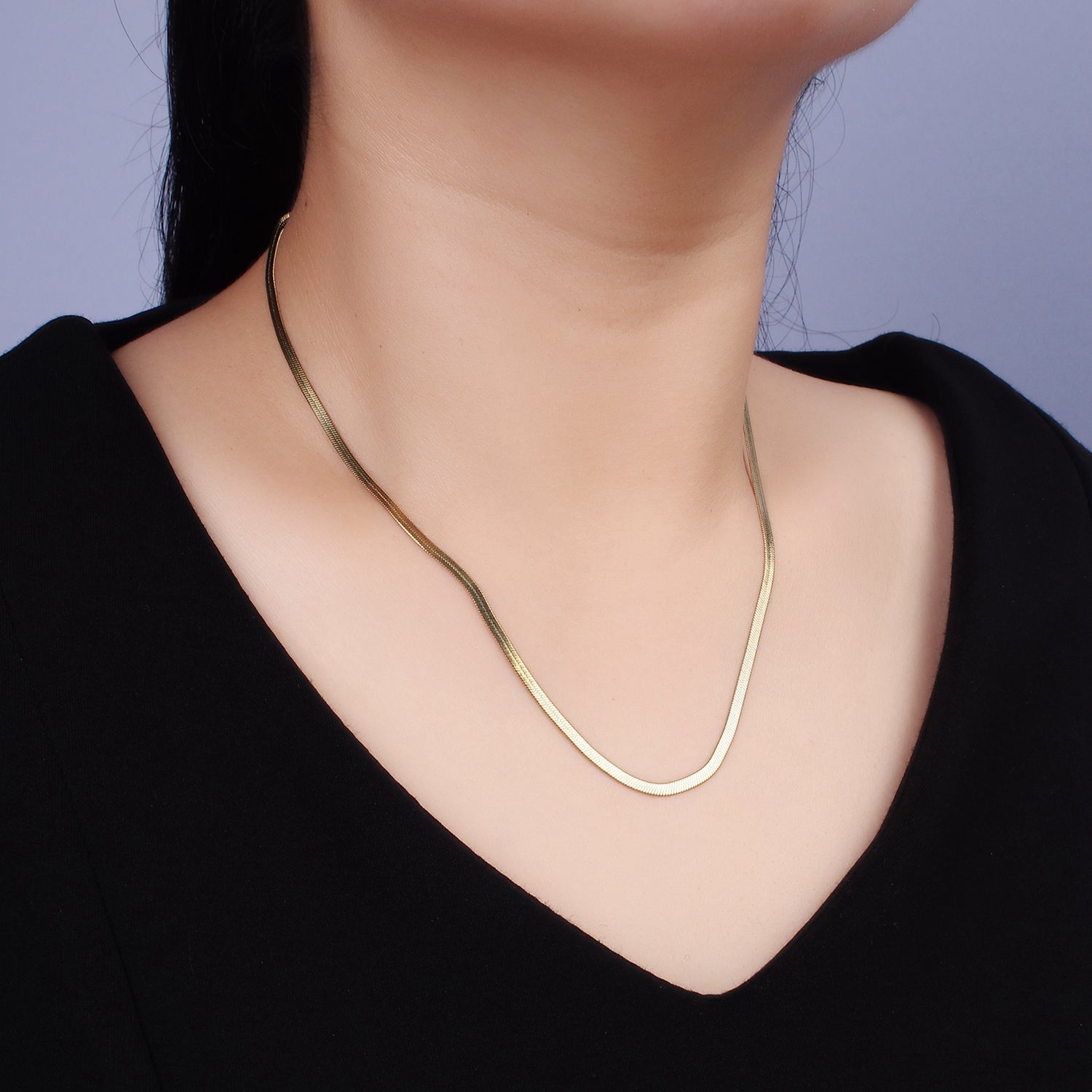 Stainless Steel 2.5mm Herringbone Minimalist 16.5 Inch Chain Choker Necklace | WA-2043 - DLUXCA