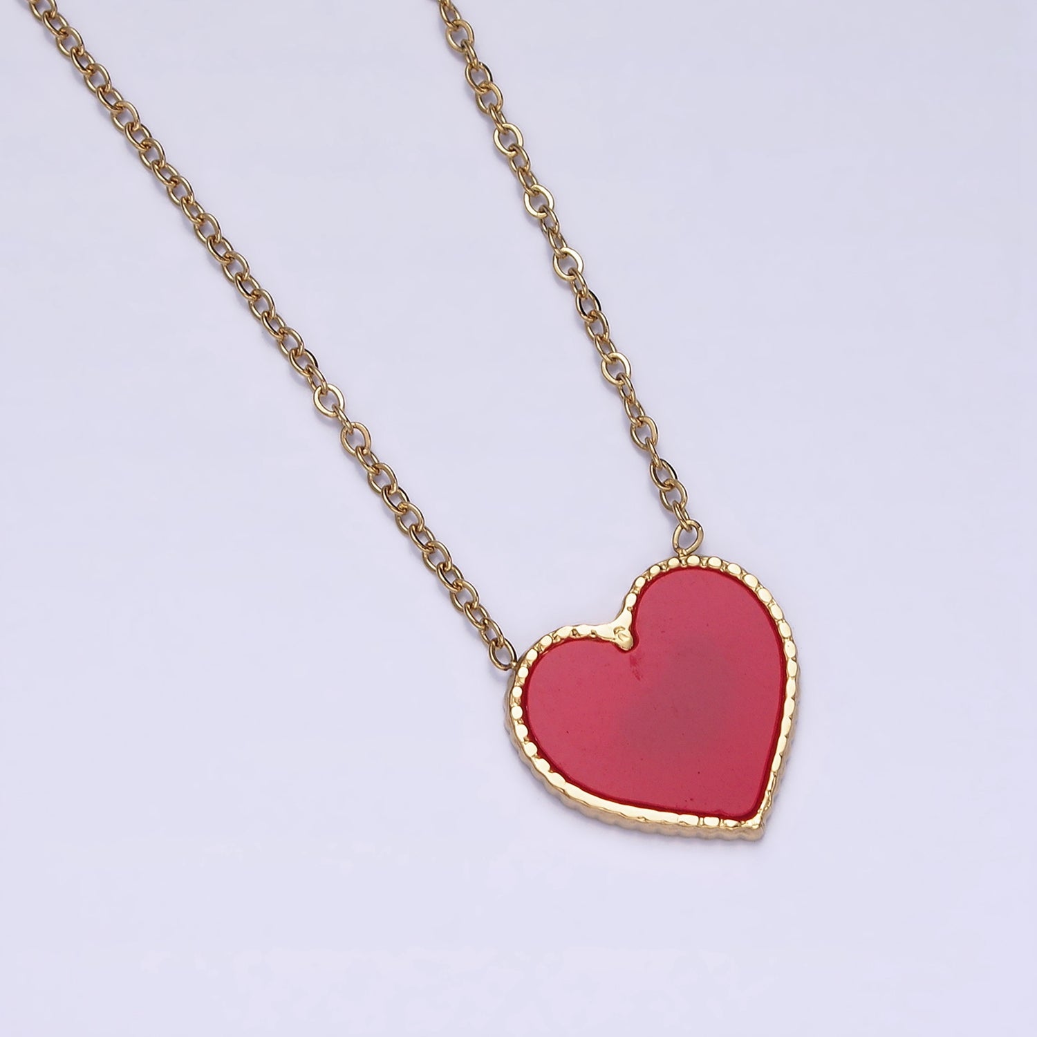 Stainless Steel Red Heart Enamel 1mm Dainty Cable 18 Inch Chain Necklace | WA-2044 - DLUXCA