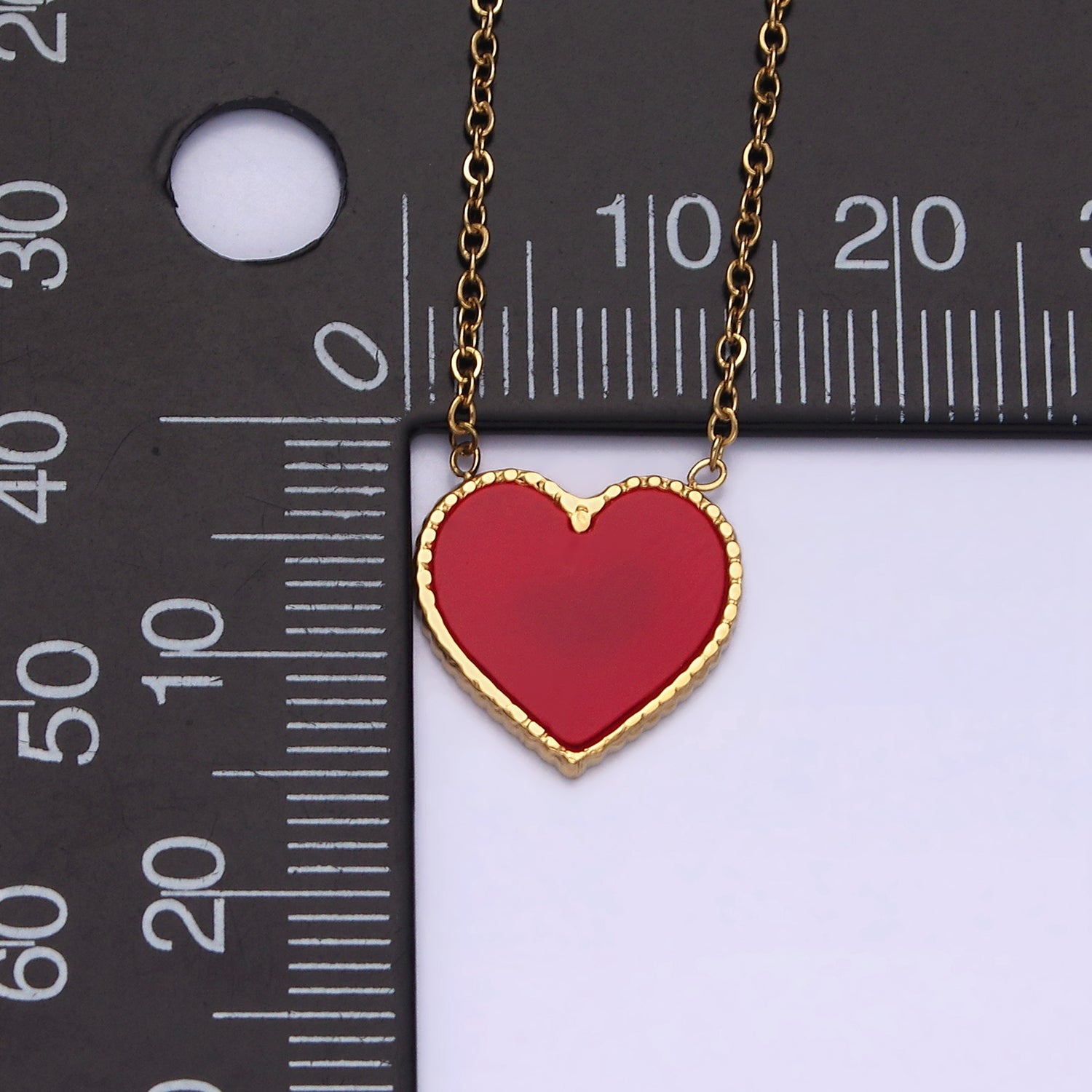 Stainless Steel Red Heart Enamel 1mm Dainty Cable 18 Inch Chain Necklace | WA-2044 - DLUXCA