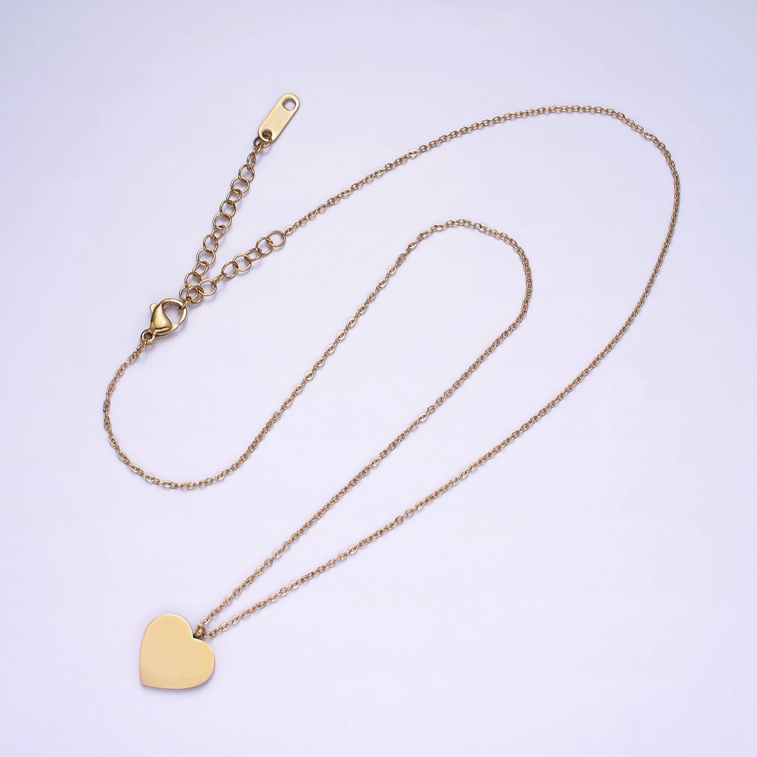 Stainless Steel 13.5mm Minimalist Heart Charm Cable 17 Inch Chain Necklace | WA-2058 - DLUXCA