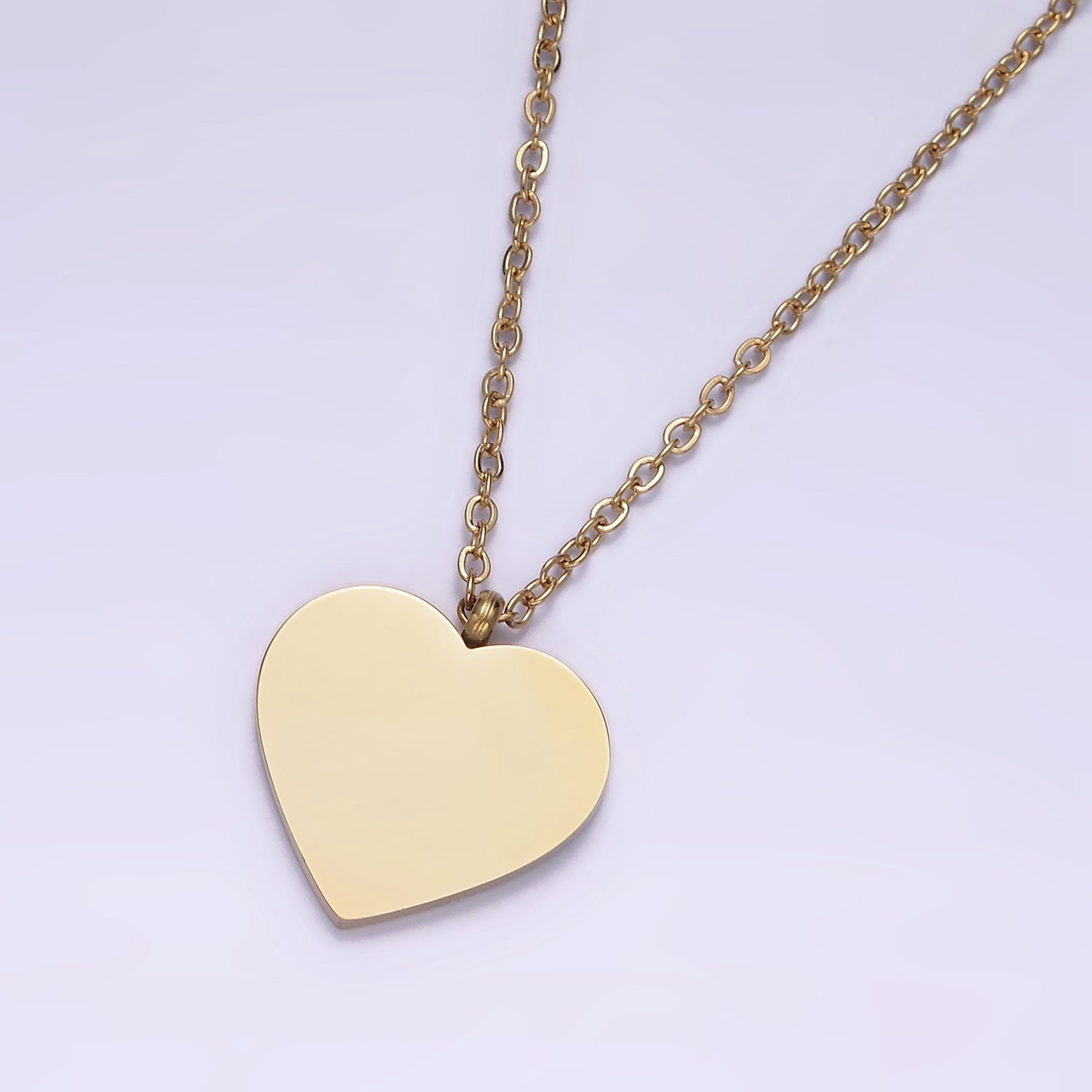 Stainless Steel 13.5mm Minimalist Heart Charm Cable 17 Inch Chain Necklace | WA-2058 - DLUXCA