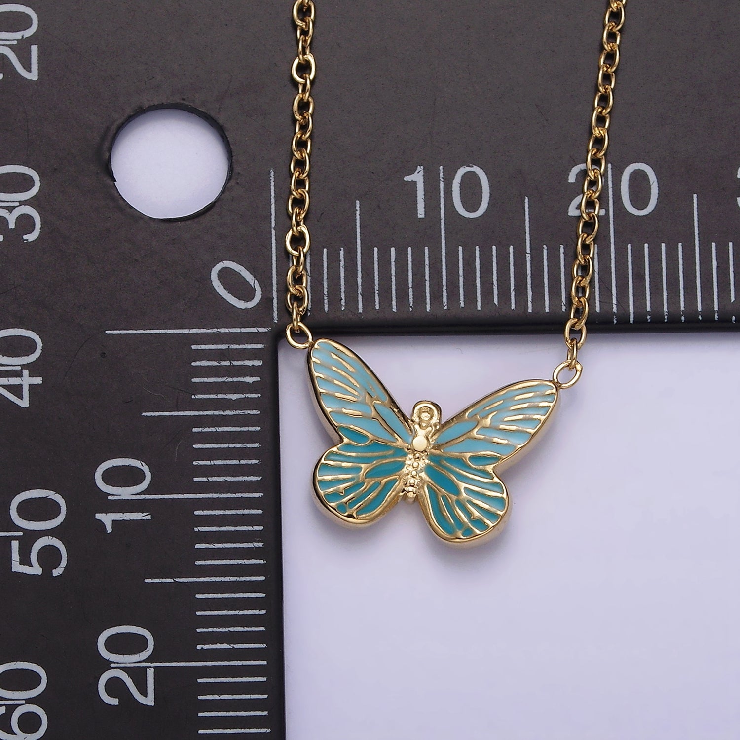 Stainless Steel Fairy Butterfly Wings Blue Enamel 17 Inch Cable Chain Necklace | WA-2059 - DLUXCA