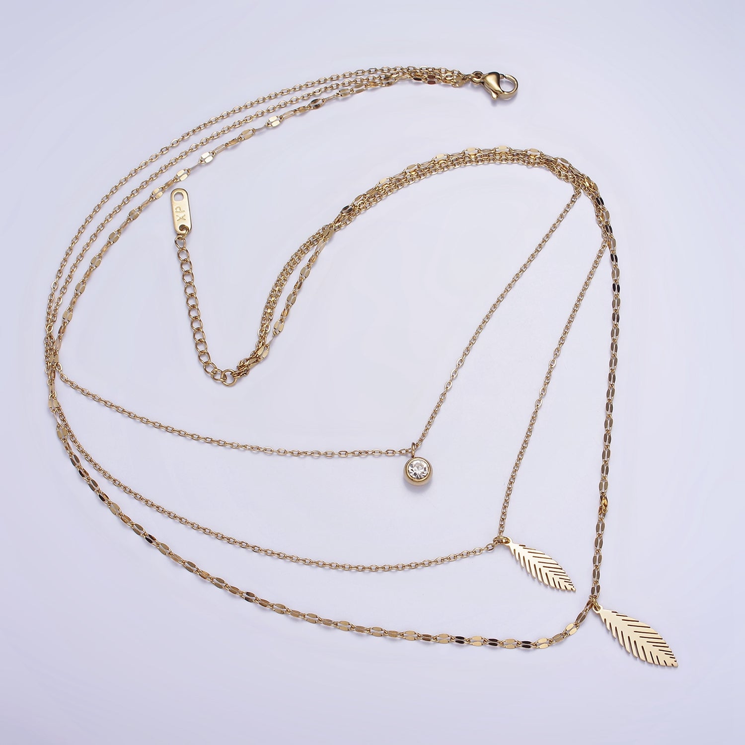 Stainless Steel Clear CZ Flower Cable Unique Double Layer Double Layer Stack Necklace | WA-2071 - DLUXCA