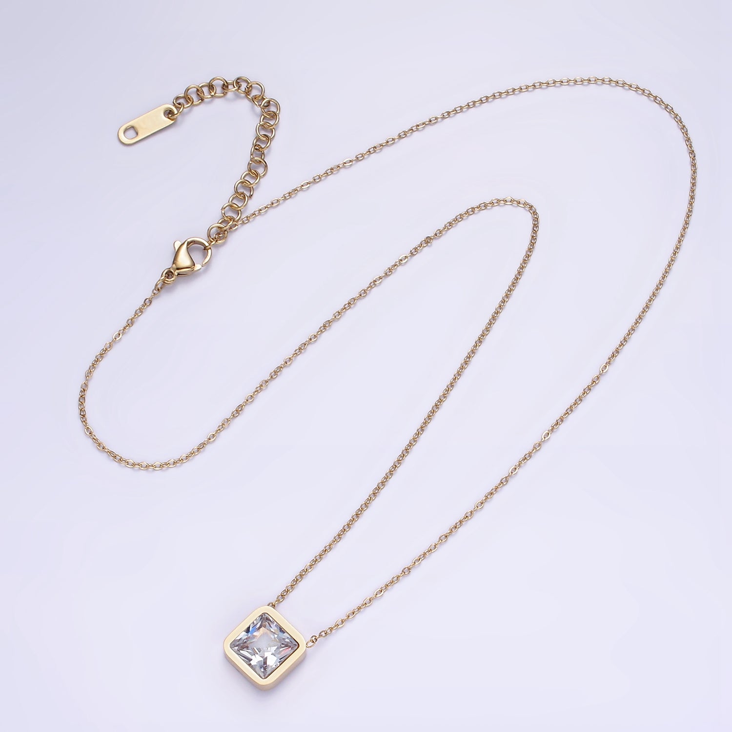 Stainless Steel Clear Square CZ 17 Inch Cable Chain Necklace | WA-2084 - DLUXCA