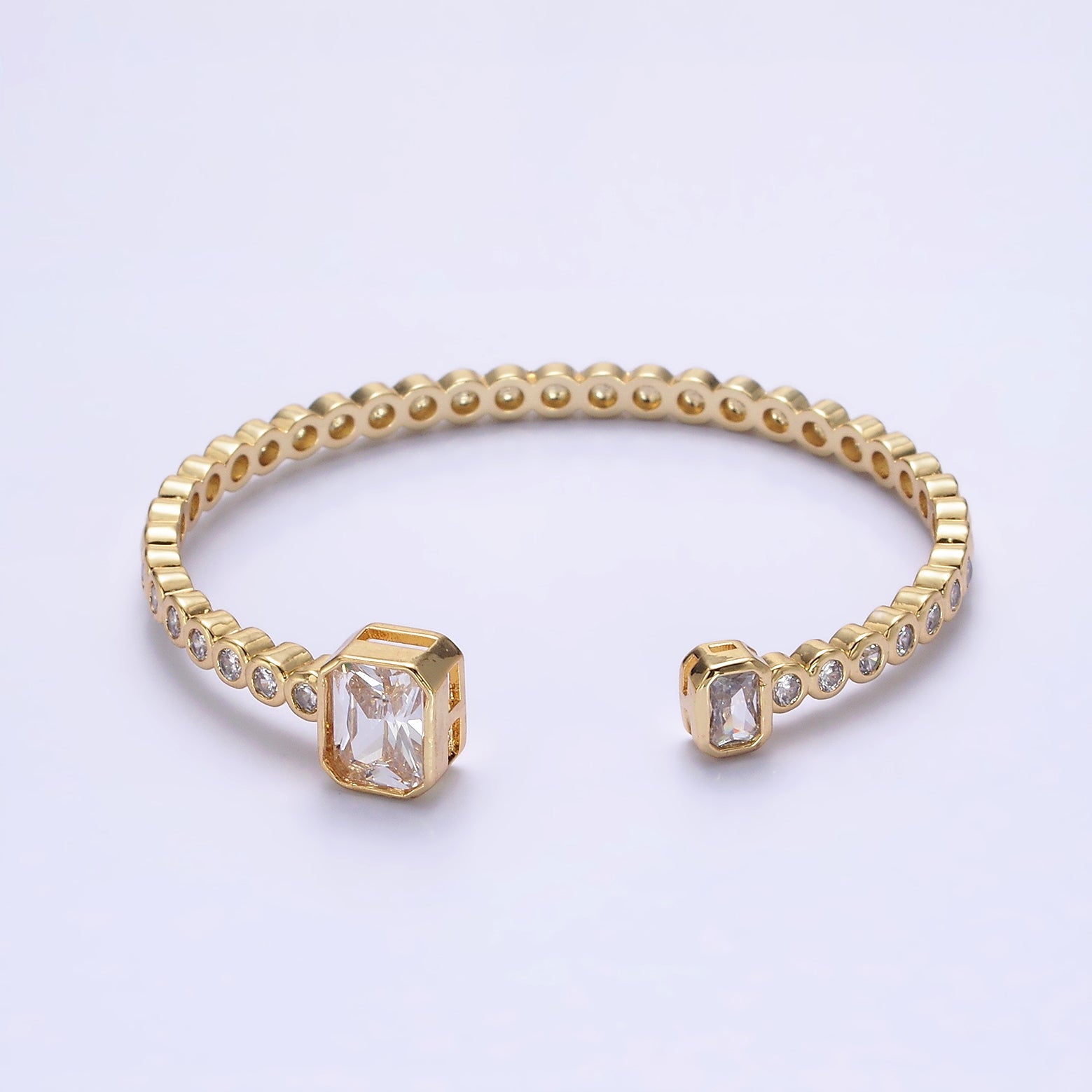 14K Gold Filled Clear Baguette Round CZ Lined Cuff Bracelet in Silver & Gold | WA-2093 WA-2094 - DLUXCA