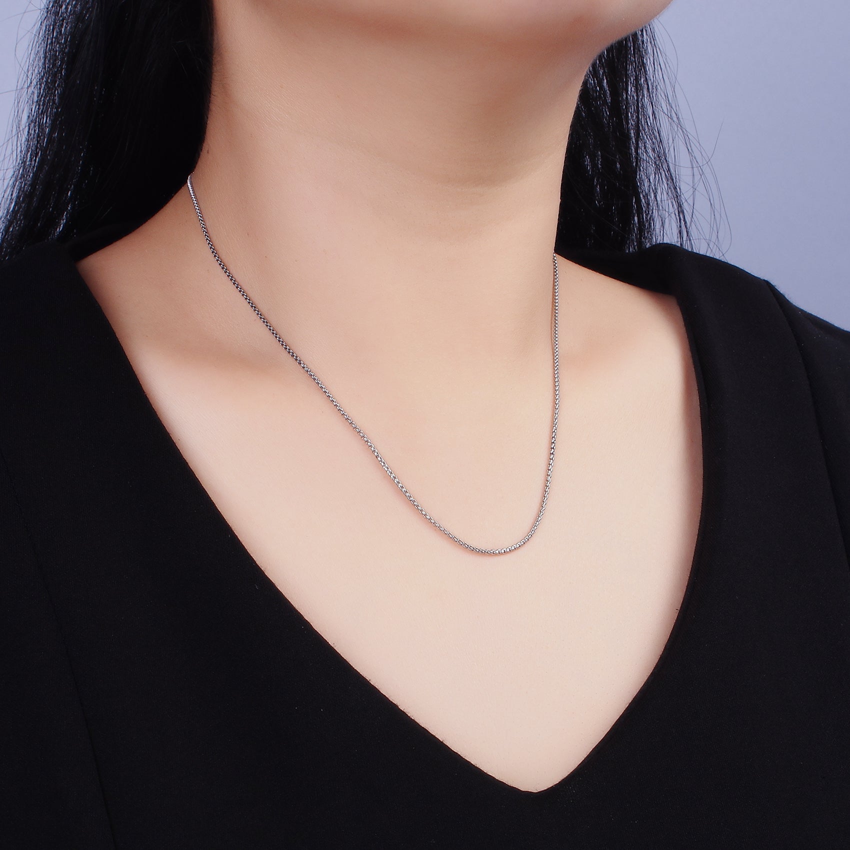 Stainless Steel 1.3mm Dainty Box 18 Inch Layering Chain Necklace | WA-2106 - DLUXCA