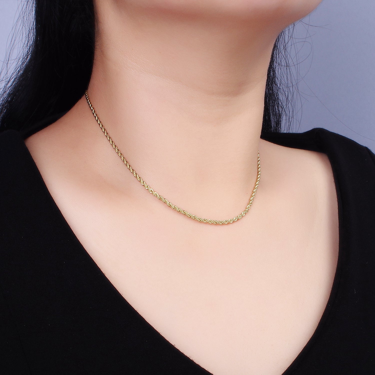 14K Gold Filled 1.8mm Rope 16 Inch, 18 Inch Choker Layering Chain Necklace | WA-2115 WA2116 - DLUXCA