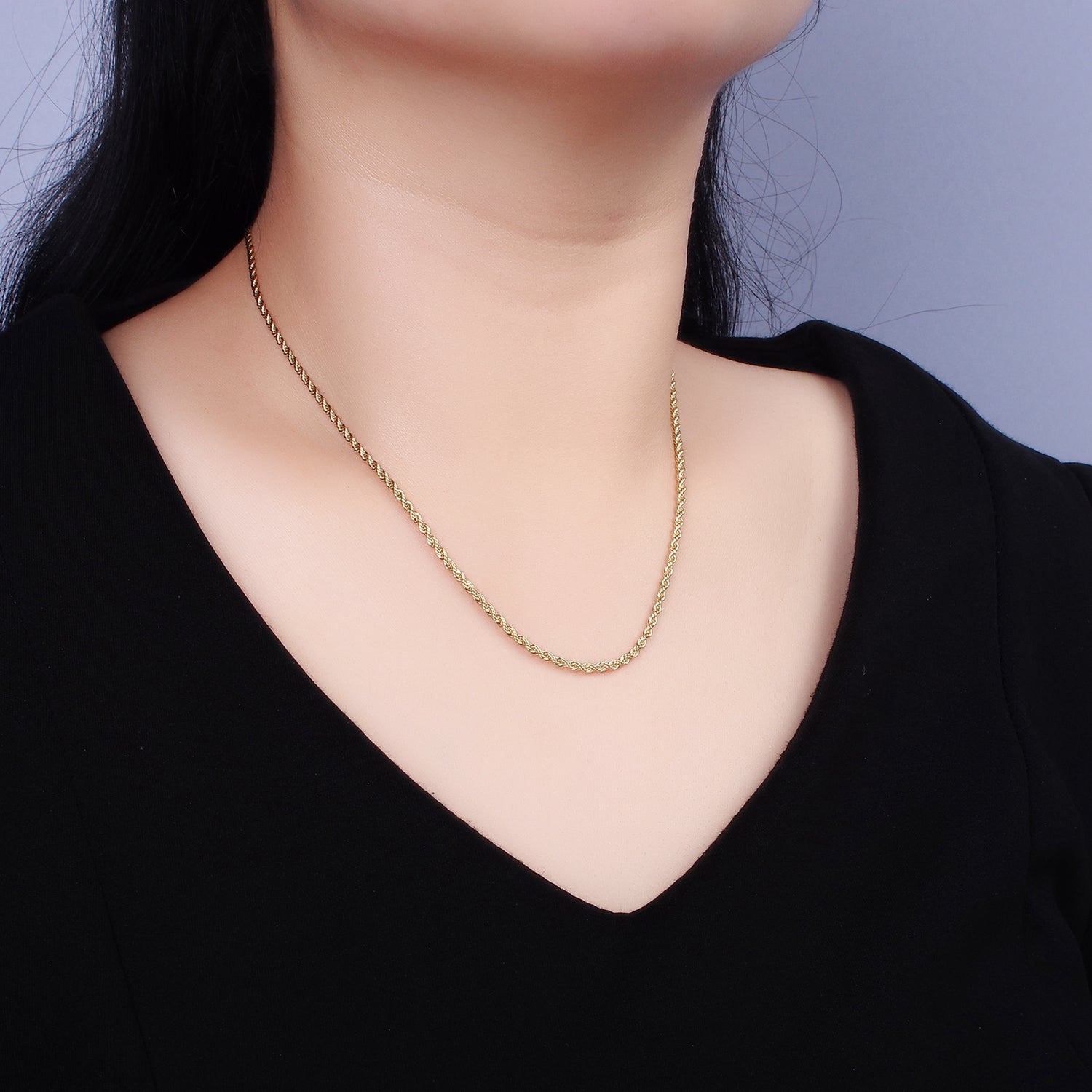 14K Gold Filled 1.8mm Rope 16 Inch, 18 Inch Choker Layering Chain Necklace | WA-2115 WA2116 - DLUXCA