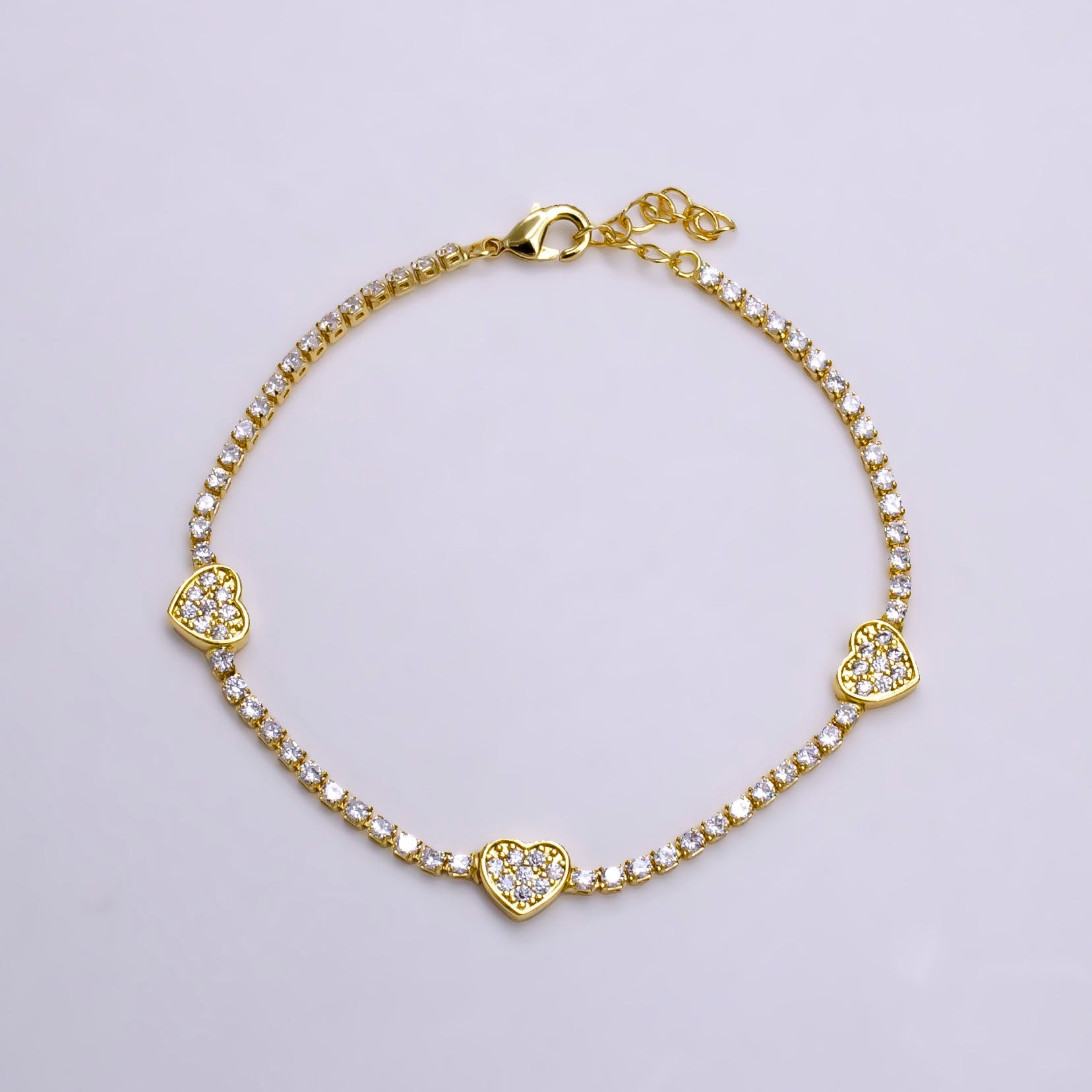 14K Gold Filled Clear Micro Paved CZ Heart Tennis Chain 7 Inch Bracelet in Gold & Silver | WA-2129 WA-2130 - DLUXCA