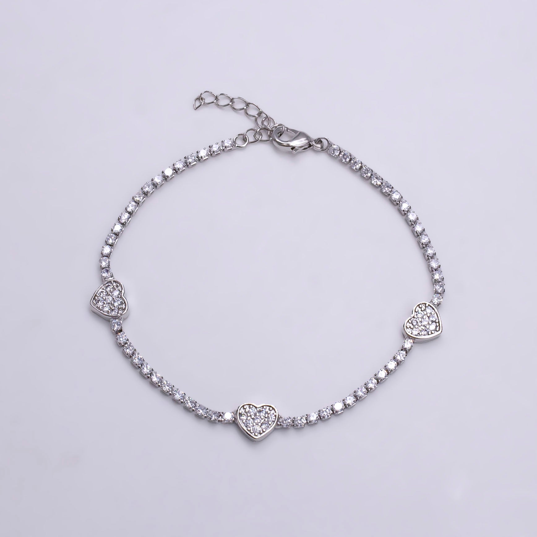 14K Gold Filled Clear Micro Paved CZ Heart Tennis Chain 7 Inch Bracelet in Gold & Silver | WA-2129 WA-2130