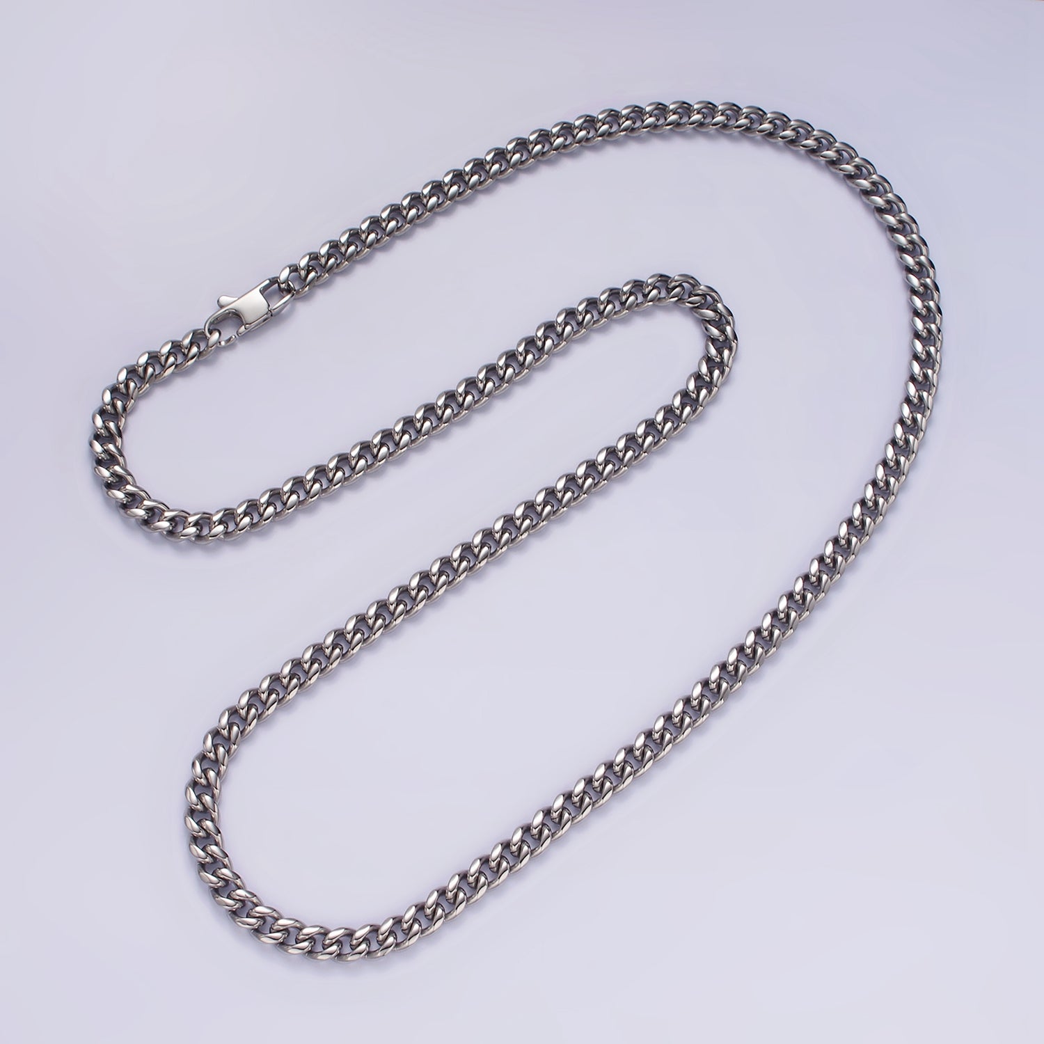 5mm Curb Chain Necklaces 21.6" or 23.6 " Chain , Lobster Clasp in Silver , Gold - Wholesale Stainless Steel Chains WA2139 WA2140 WA2141 WA2142 - DLUXCA