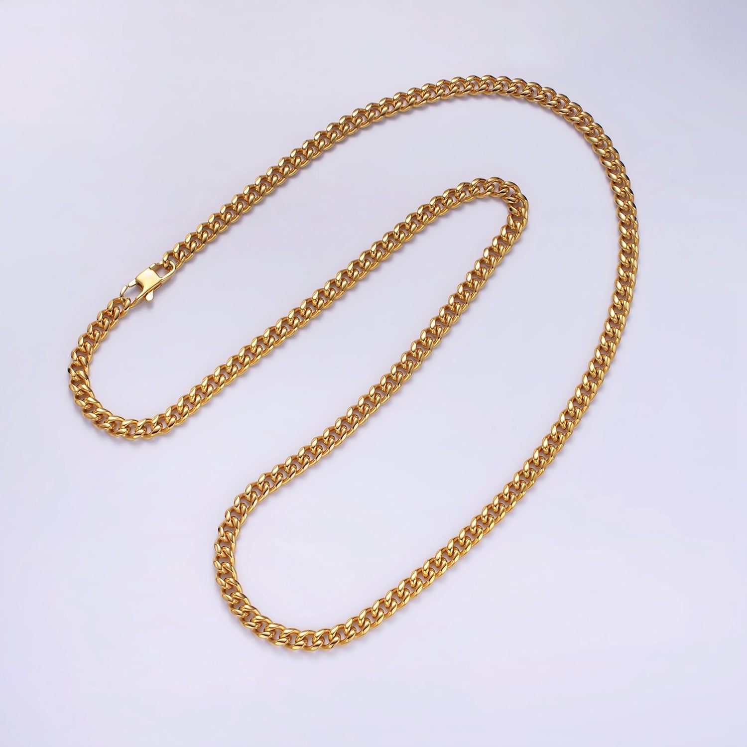 5mm Curb Chain Necklaces 21.6" or 23.6 " Chain , Lobster Clasp in Silver , Gold - Wholesale Stainless Steel Chains WA2139 WA2140 WA2141 WA2142 - DLUXCA