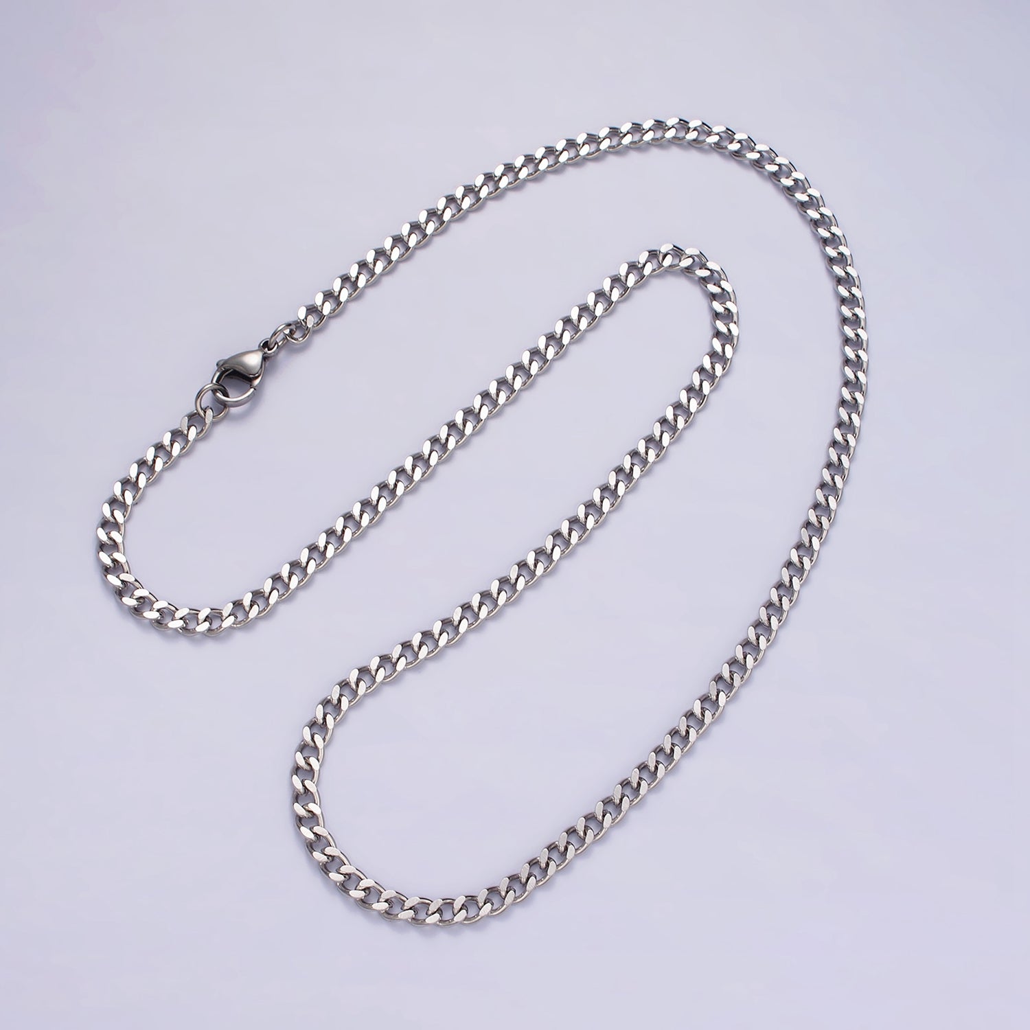 4mm Wide Stainless Steel Chain - 21.6", 23.6" Men's/Unisex Silver Cuban Link Chains Necklace WA2143 WA2144 WA2145 WA2146