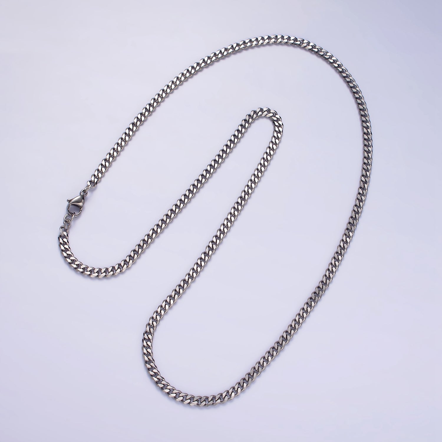 Stainless Steel 3.4 mm Curb Chain | Silver Curb Necklace | Steel Curb Chain | Men's Necklace | Men's Stainless Steel Chain | Tarnish Resistant WA2147 WA2148 WA2149 WA2150 - DLUXCA