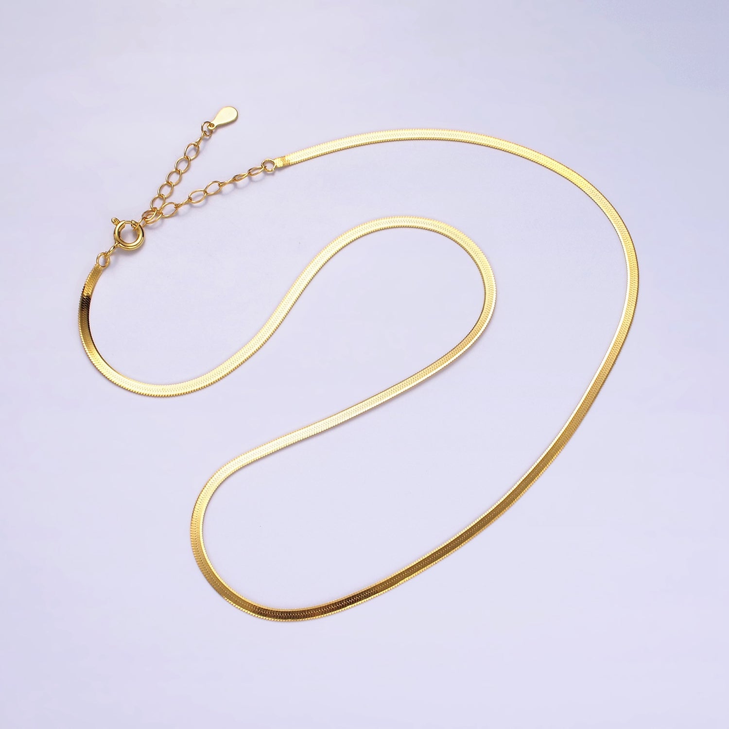 S925 Sterling Silver 2mm Herringbone 16 Inch, 17 Inch Layering Chain Necklace in Gold & Silver | WA-2156 ~ WA-2159 - DLUXCA