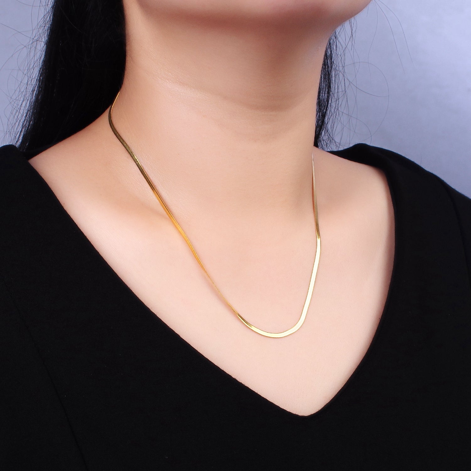 S925 Sterling Silver 2mm Herringbone 16 Inch, 17 Inch Layering Chain Necklace in Gold & Silver | WA-2156 ~ WA-2159 - DLUXCA