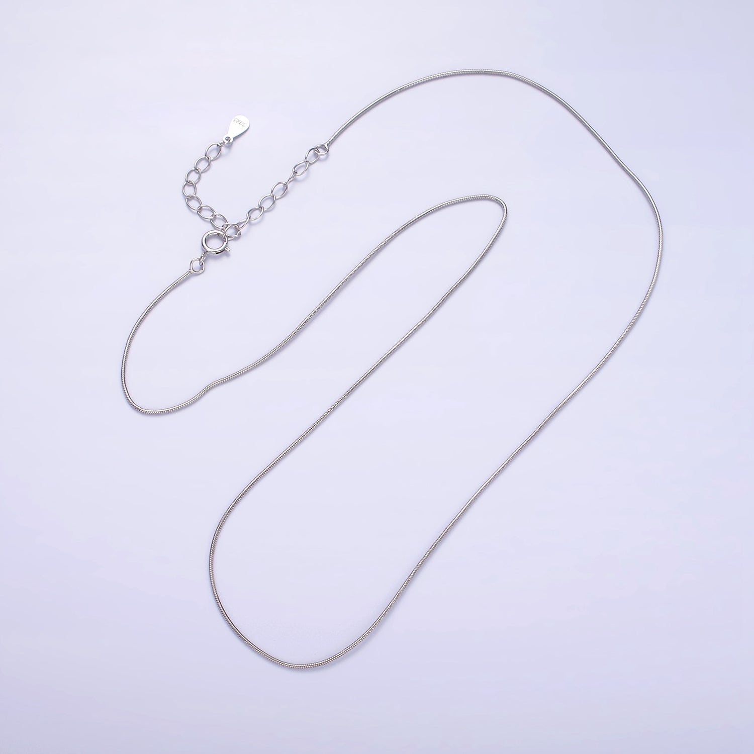 Dainty S925 Sterling Silver 0.7mm Snake Cocoon Chain 16 Inch + 2 inch Extender Chain Necklace WA-2160 - DLUXCA