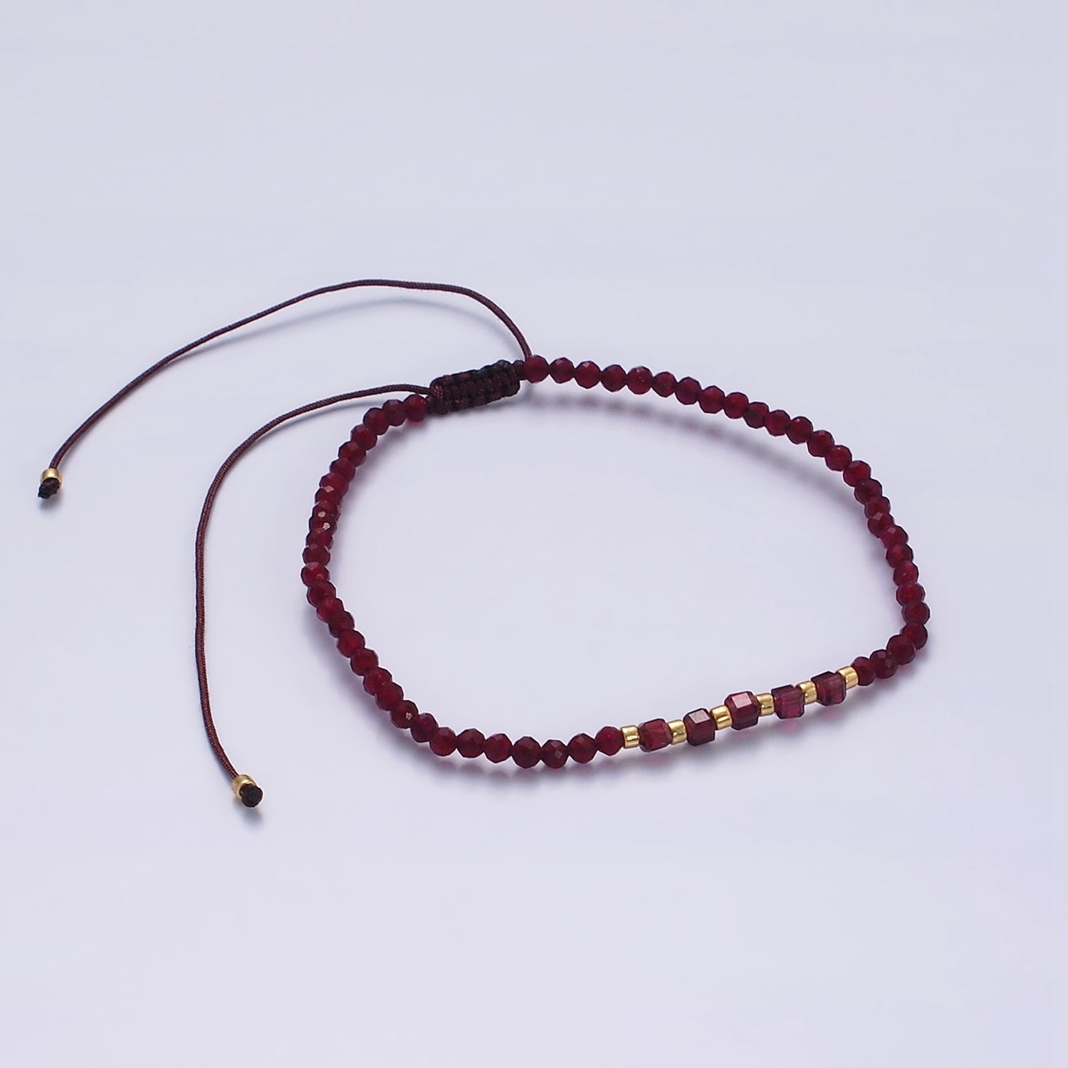 14K Gold Filled Garnet Multifaceted Red Rope Adjustable Friendship Bracelet | WA-2016 ~ WA-2164 - DLUXCA