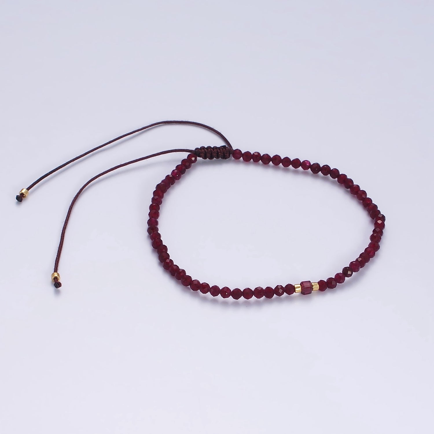 14K Gold Filled Garnet Multifaceted Red Rope Adjustable Friendship Bracelet | WA-2016 ~ WA-2164 - DLUXCA