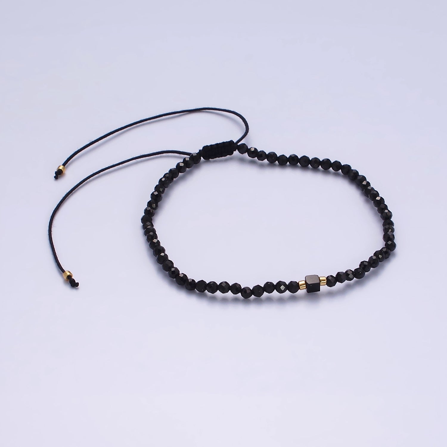 14K Gold Filled Onyx Multifaceted Black Rope Adjustable Friendship Bracelet | WA-2165 ~ WA-2167 - DLUXCA