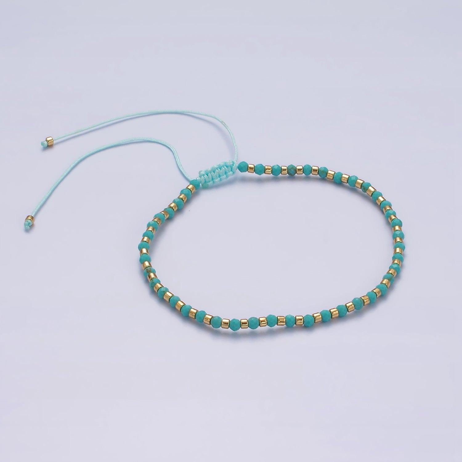 14K Gold Filled Turquoise Multifaceted Turquoise Rope Adjustable Friendship Bracelet | WA-2171 ~ WA-2219 - DLUXCA