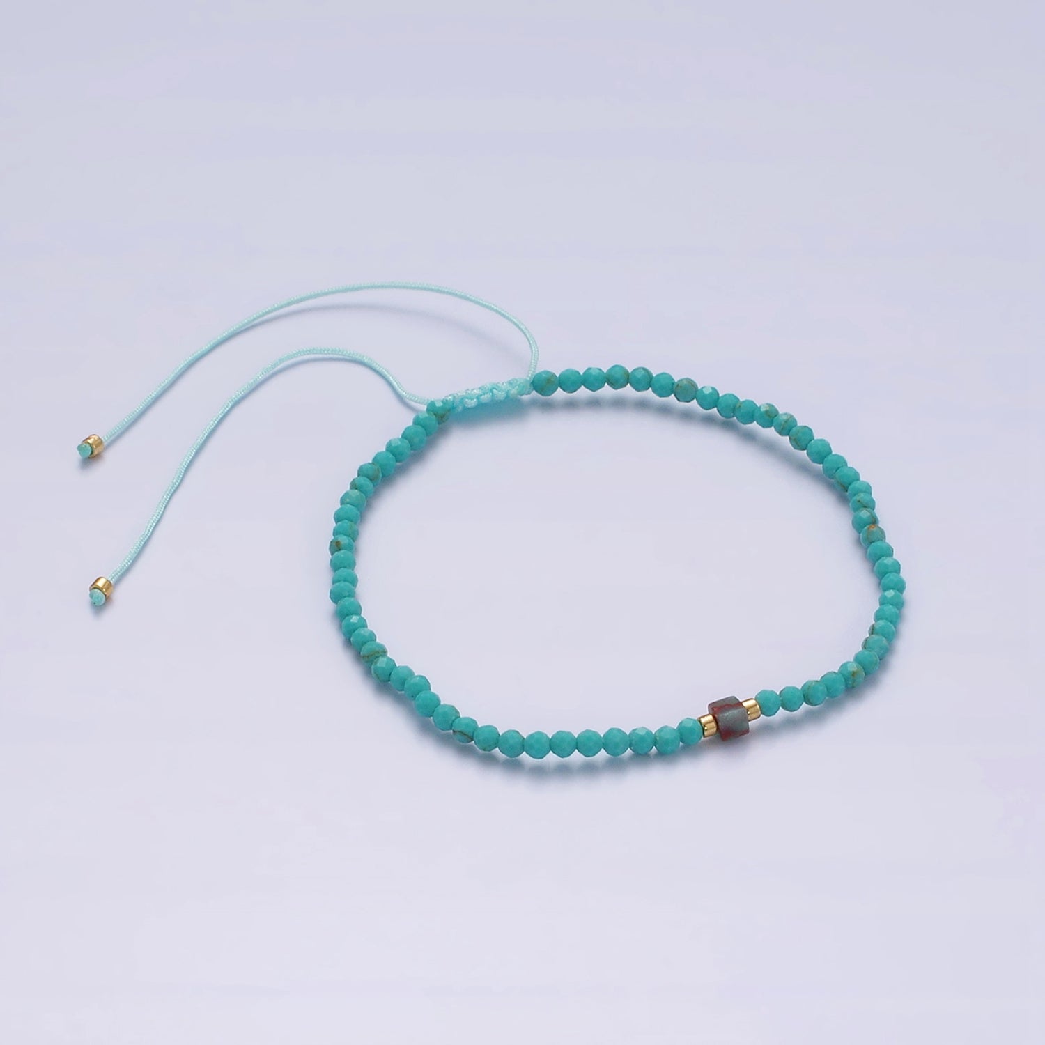 14K Gold Filled Turquoise Multifaceted Turquoise Rope Adjustable Friendship Bracelet | WA-2171 ~ WA-2219 - DLUXCA