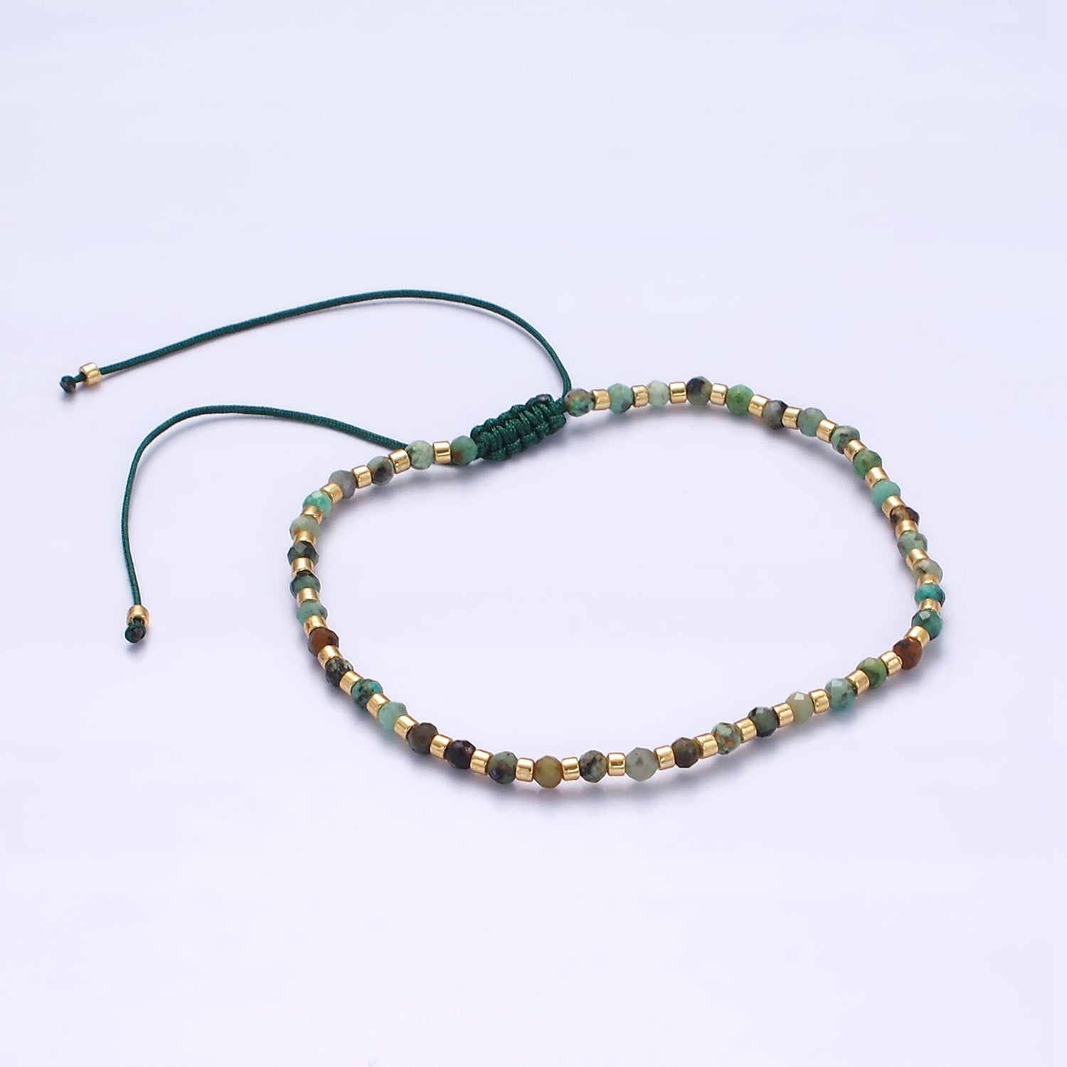 14K Gold Filled Moss Agate Multifaceted Green Rope Adjustable Friendship Bracelet | WA-2174 ~ WA-2176