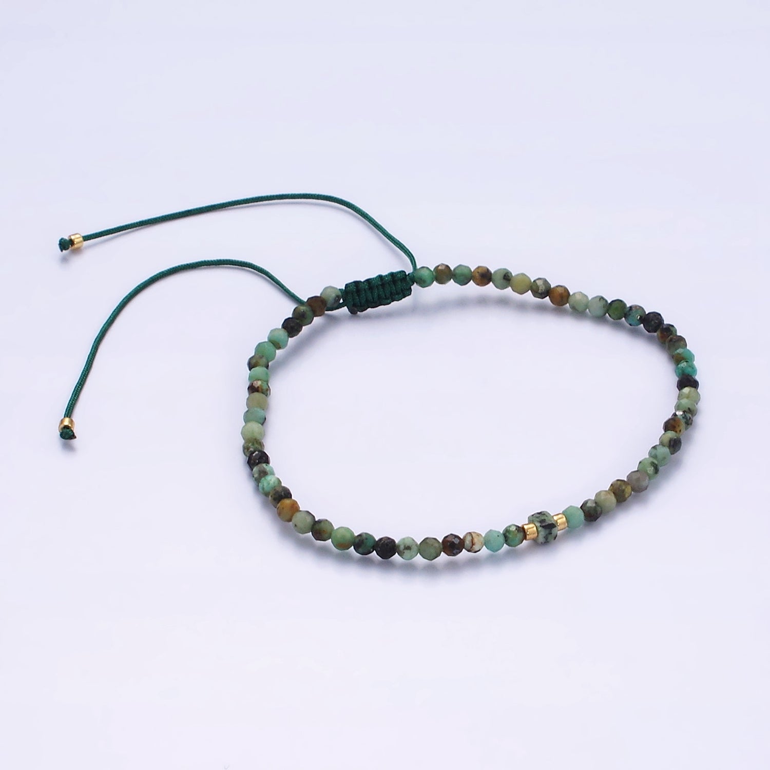 14K Gold Filled Moss Agate Multifaceted Green Rope Adjustable Friendship Bracelet | WA-2174 ~ WA-2176