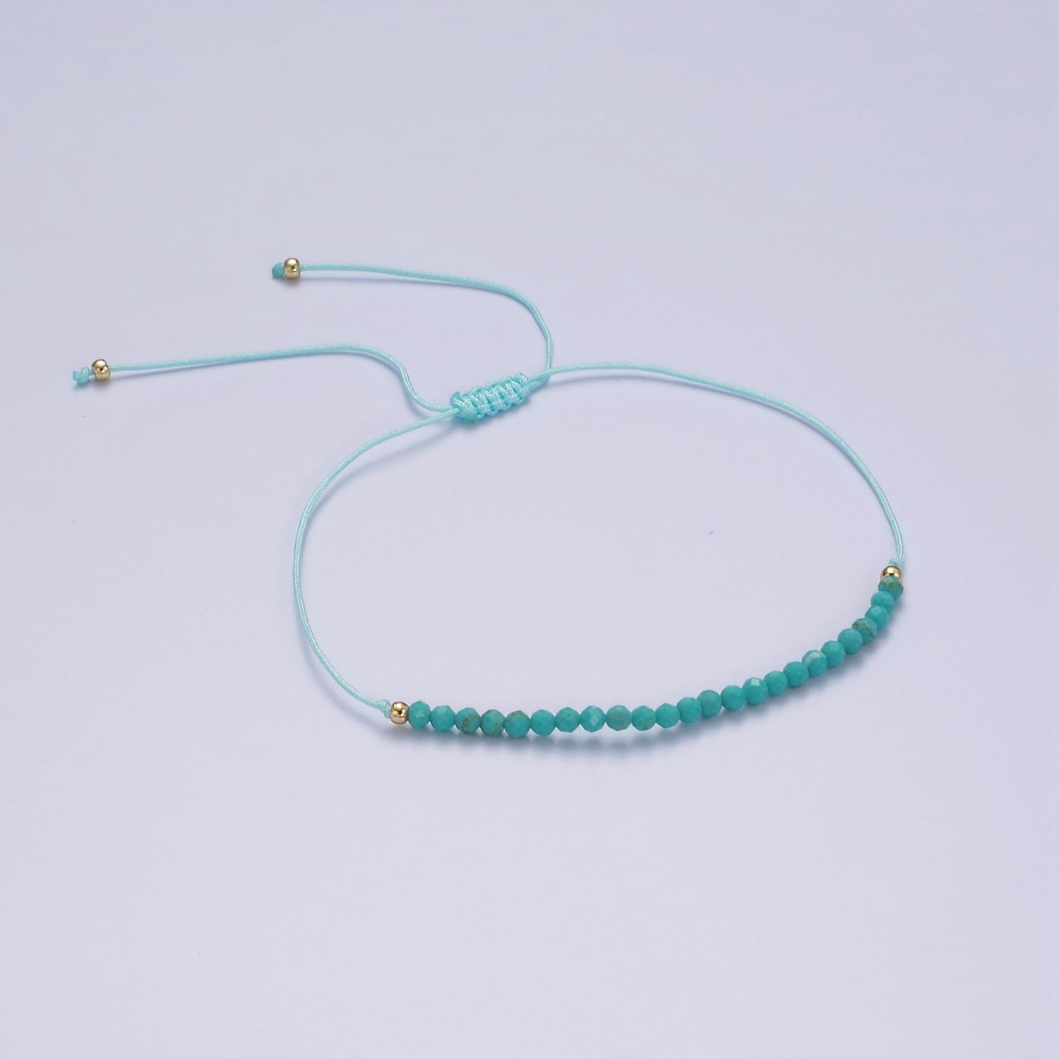 14K Gold Filled Turquoise Multifaceted Turquoise Rope Adjustable Friendship Bracelet | WA-2181 ~ WA-2183 - DLUXCA