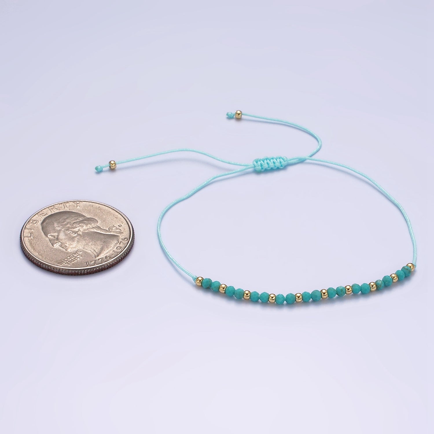 14K Gold Filled Turquoise Multifaceted Turquoise Rope Adjustable Friendship Bracelet | WA-2181 ~ WA-2183 - DLUXCA