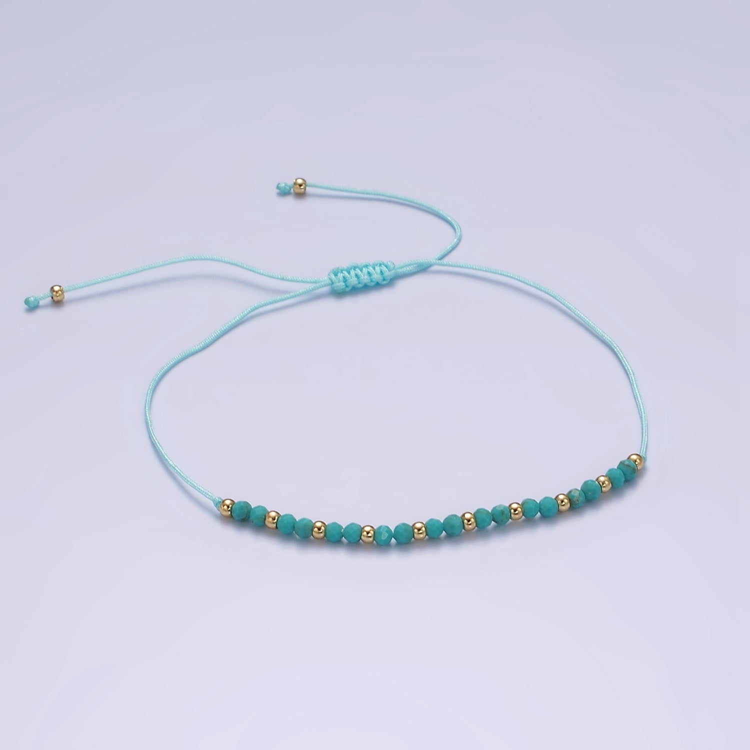 14K Gold Filled Turquoise Multifaceted Turquoise Rope Adjustable Friendship Bracelet | WA-2181 ~ WA-2183 - DLUXCA