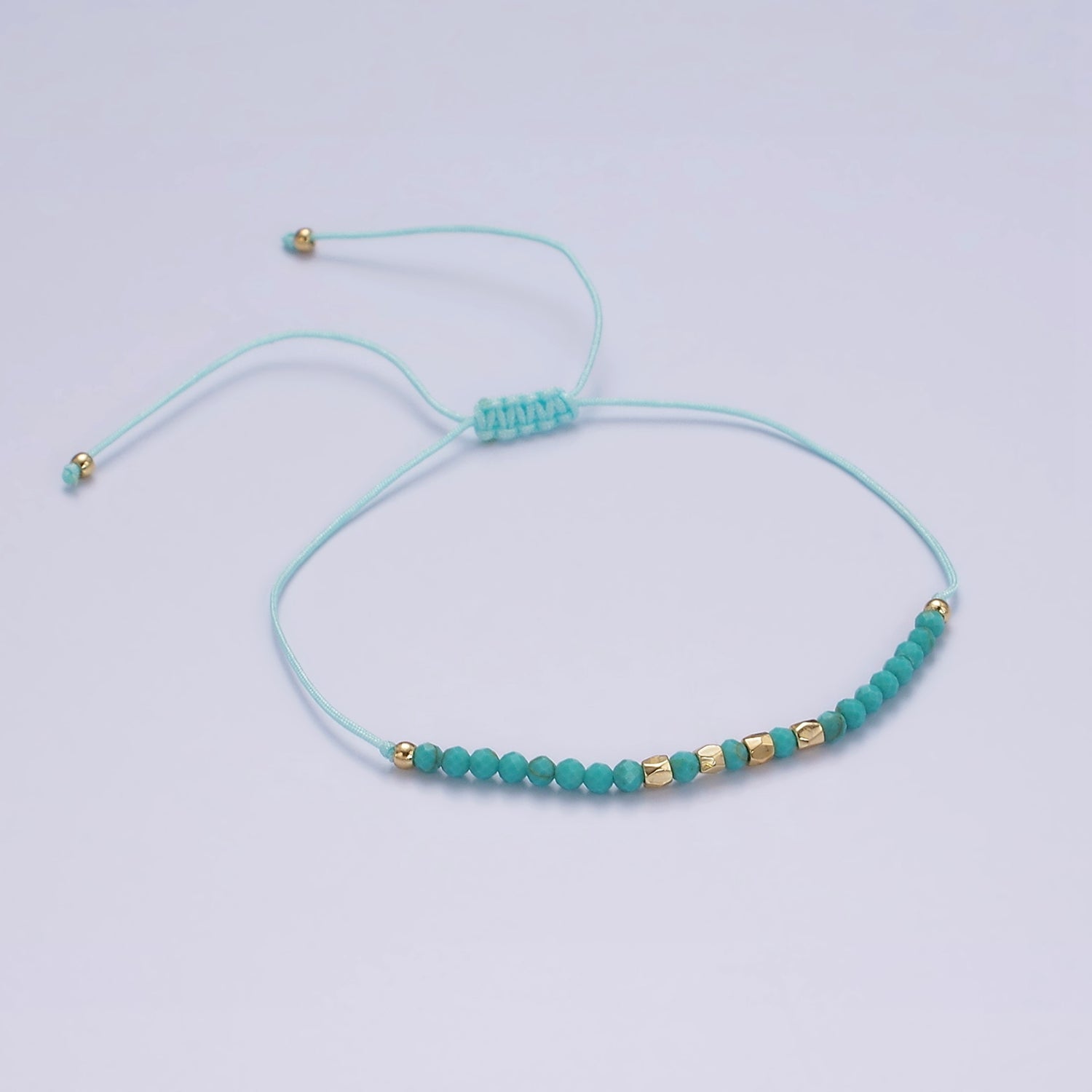 14K Gold Filled Turquoise Multifaceted Turquoise Rope Adjustable Friendship Bracelet | WA-2181 ~ WA-2183 - DLUXCA