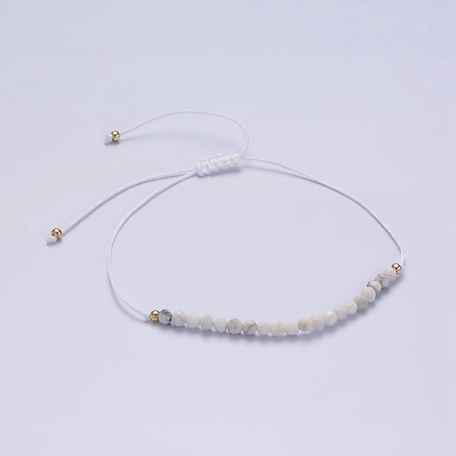 14K Gold Filled Howlite Multifaceted White Cotton String Adjustable Bracelet | WA-2184 ~ WA-2186