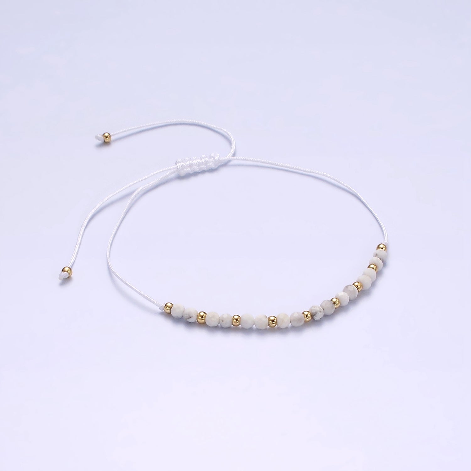 14K Gold Filled Howlite Multifaceted White Cotton String Adjustable Bracelet | WA-2184 ~ WA-2186 - DLUXCA