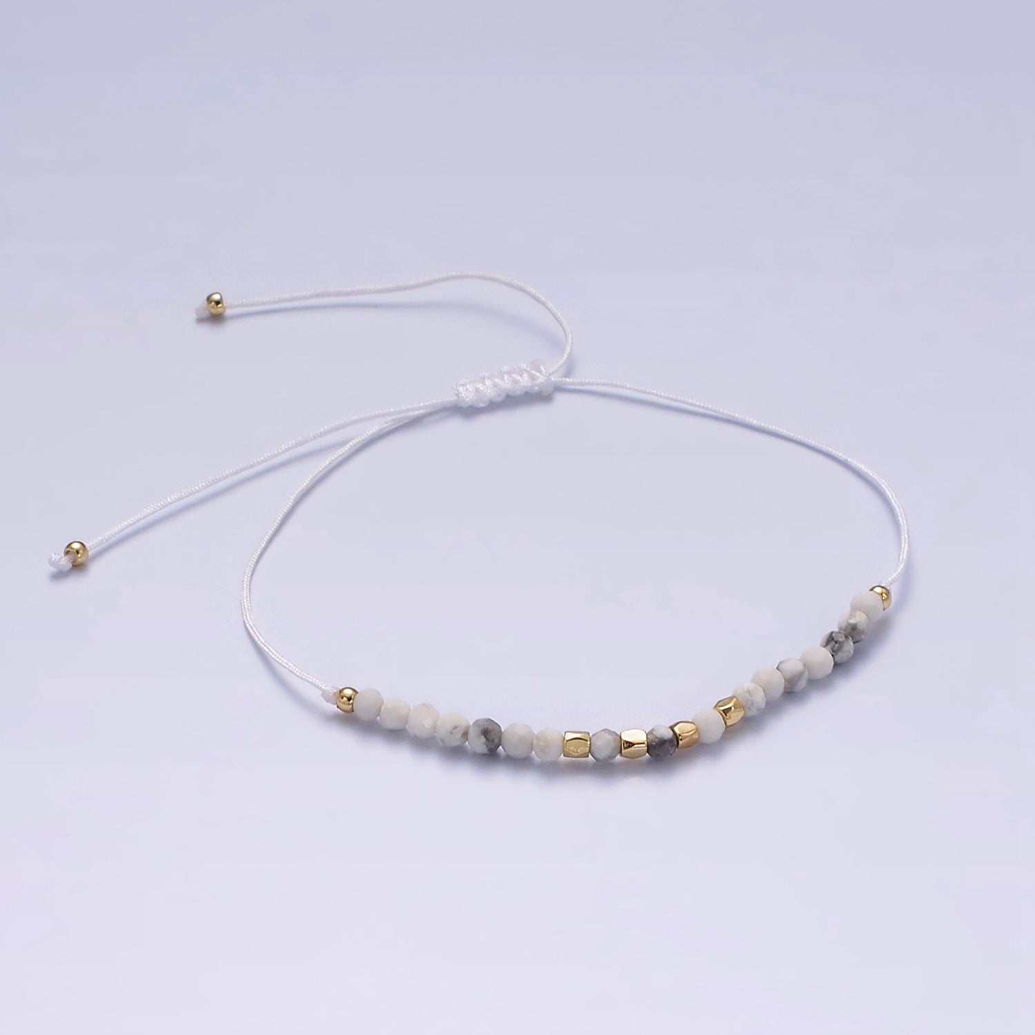 14K Gold Filled Howlite Multifaceted White Cotton String Adjustable Bracelet | WA-2184 ~ WA-2186 - DLUXCA