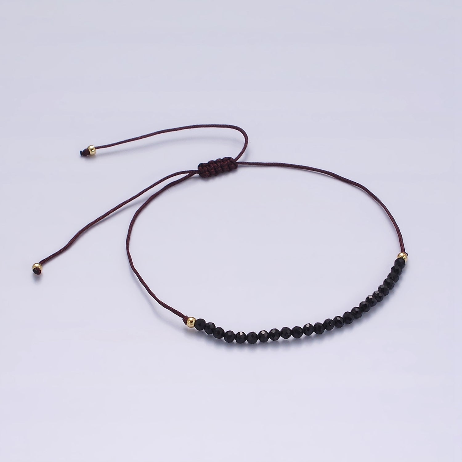 14K Gold Filled Onyx Multifaceted Black Rope Adjustable Friendship Bracelet | WA-2193 ~ WA-2195