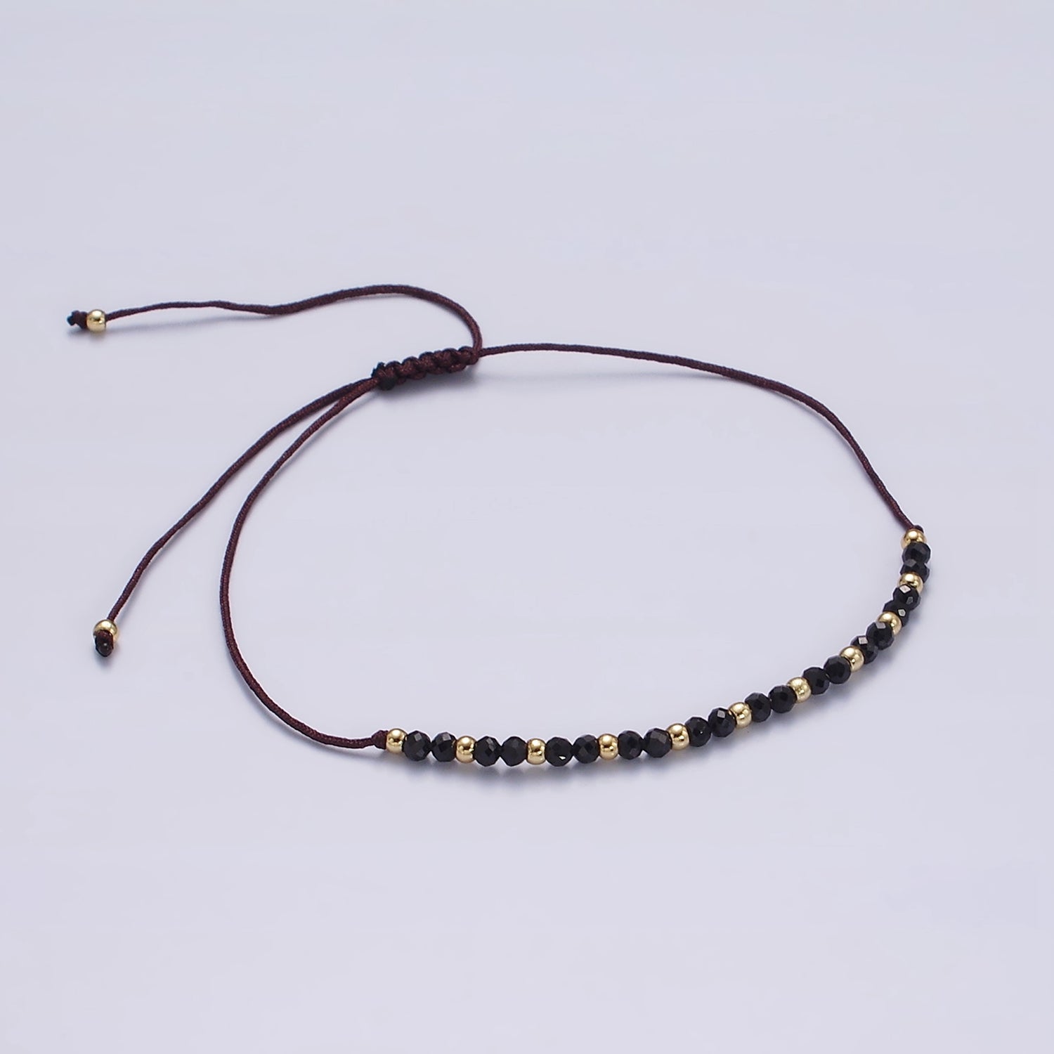 14K Gold Filled Onyx Multifaceted Black Rope Adjustable Friendship Bracelet | WA-2193 ~ WA-2195