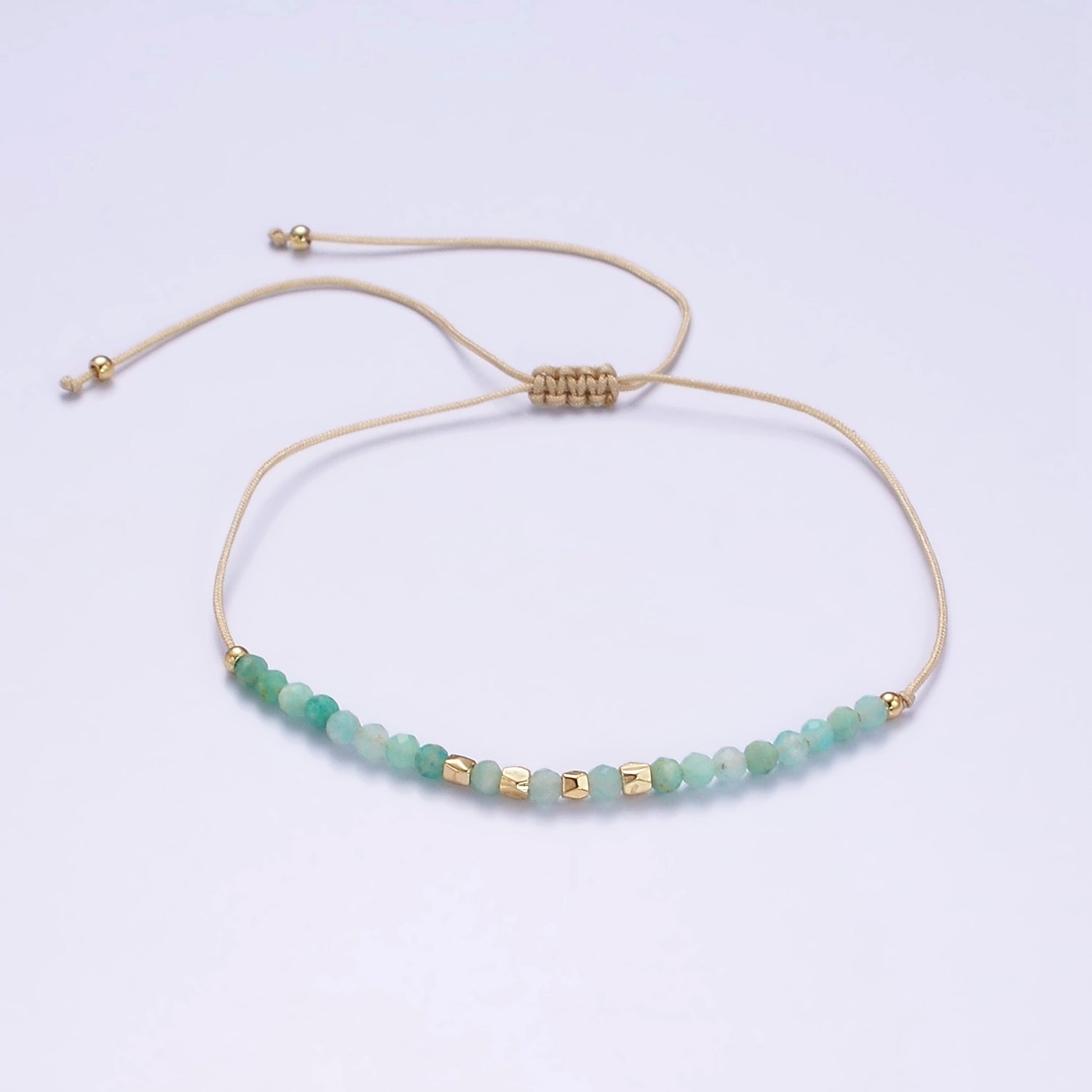 Minimalist Gold Turquoise Multifaceted Cream Cotton String Slider Bracelet | WA-2196 ~ WA-2198 - DLUXCA