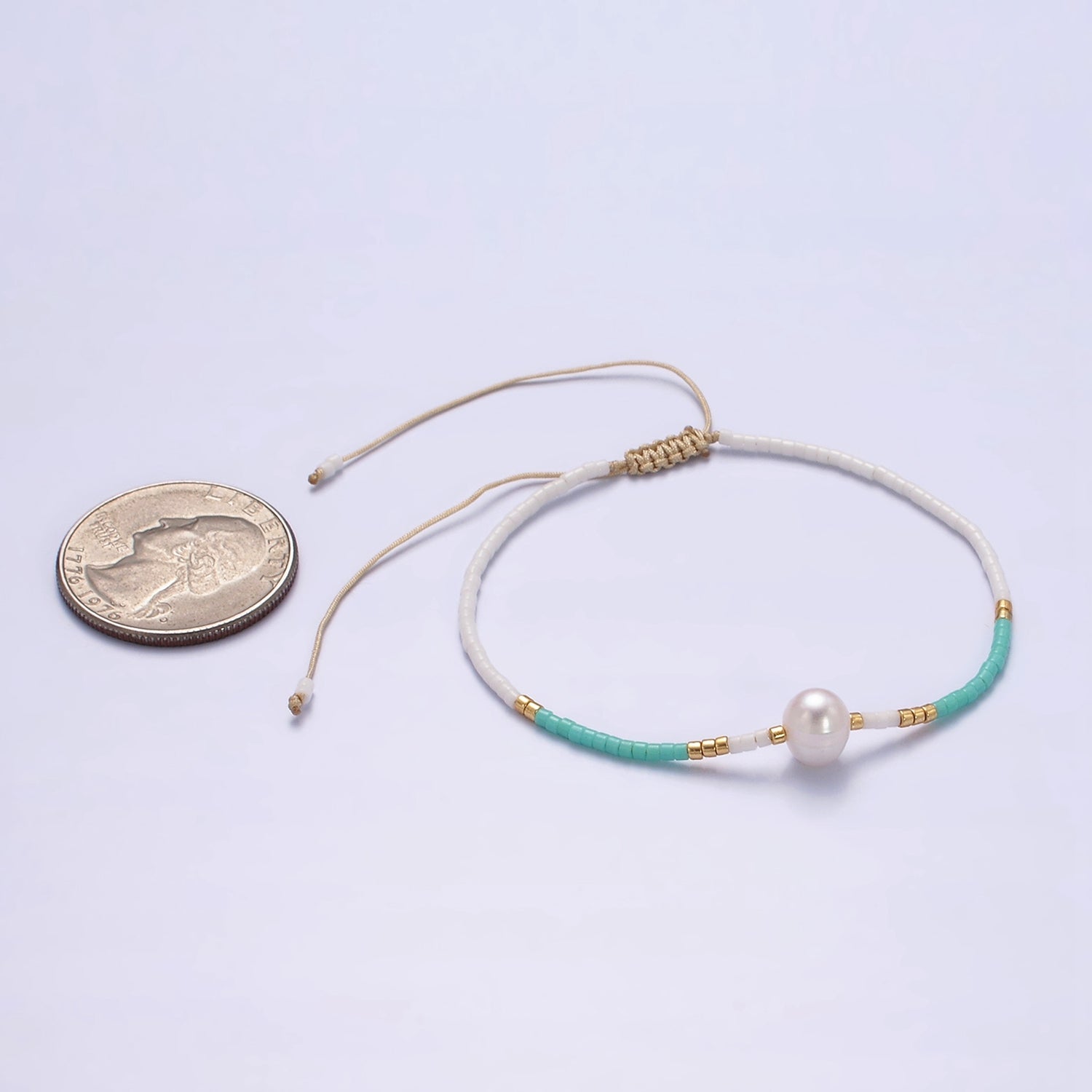 Dainty Shell Pearl Cord Bracelet Turquoise White Gold Cylinder Beaded Adjustable Bracelet WA-2200 - DLUXCA