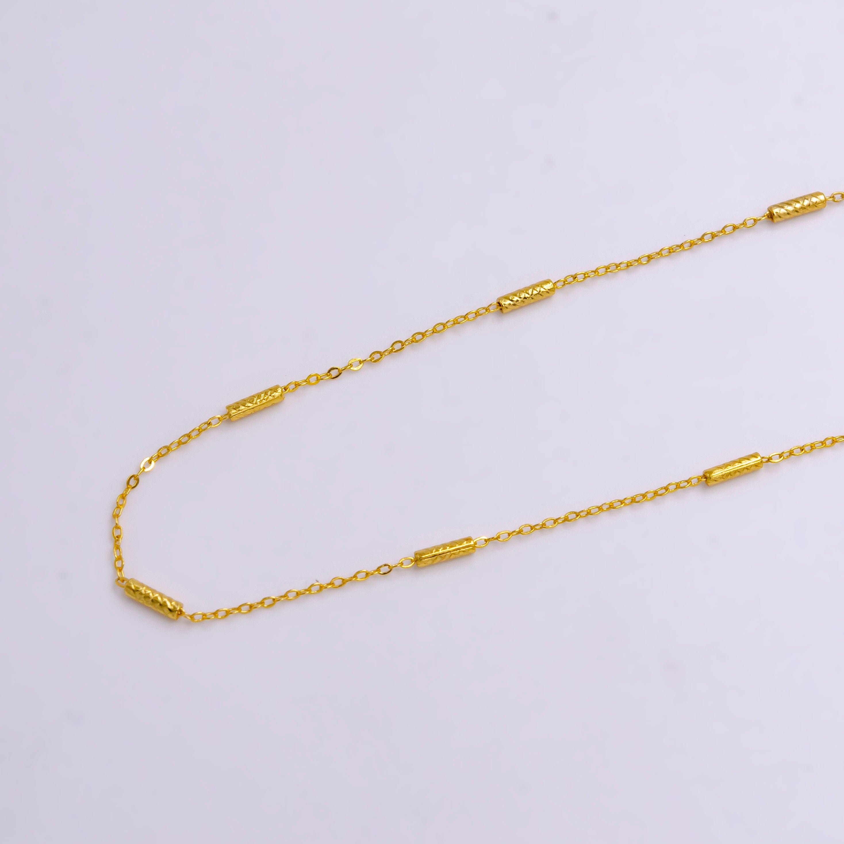 24K Gold Filled 0.6mm Dainty Artisan Tube Cable Satellite 17.5 Inch Layering Chain Necklace | WA-2210 - DLUXCA