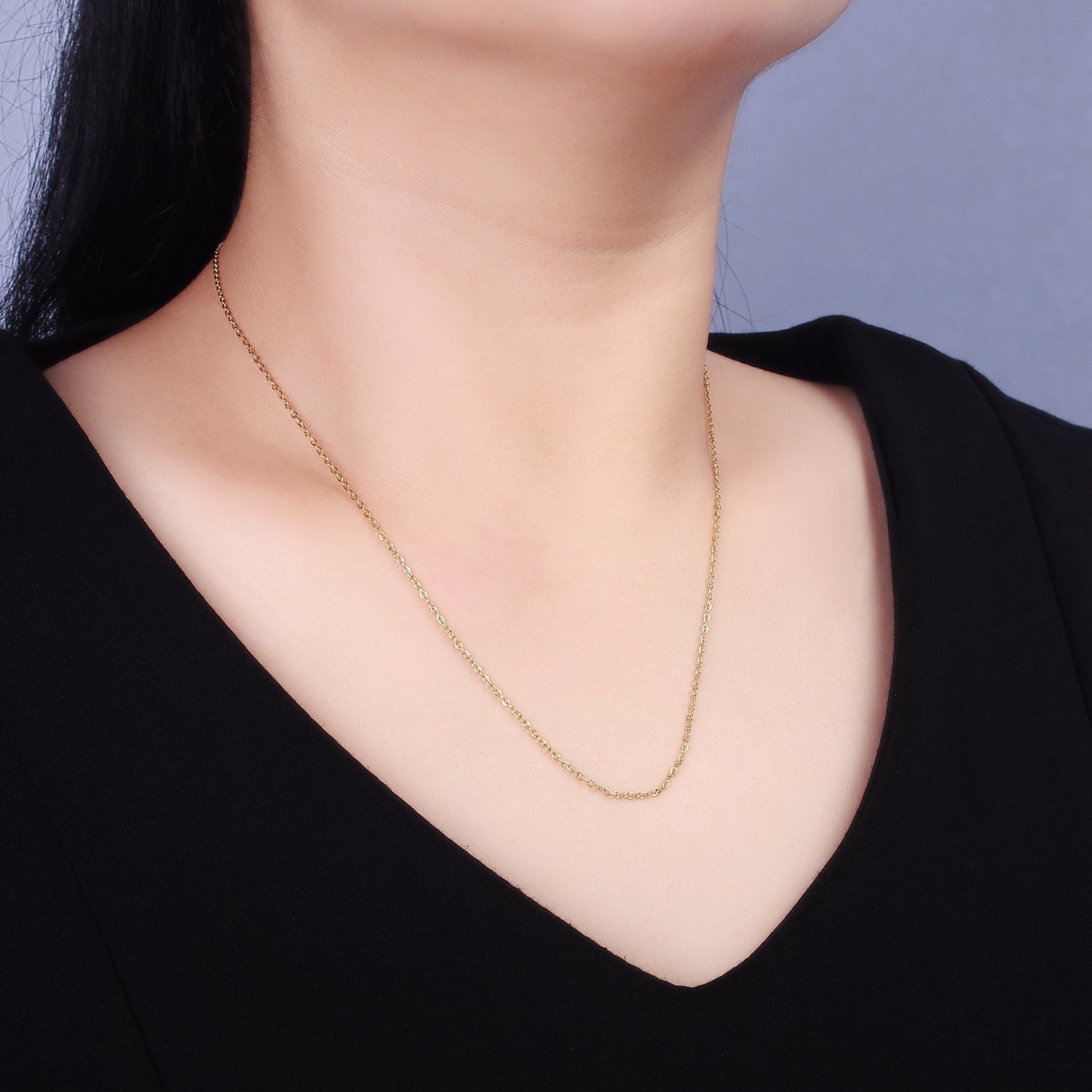 14K Gold Filled 0.7mm Dainty Cable 18 Inch Layering Chain Necklace | WA-2211 - DLUXCA