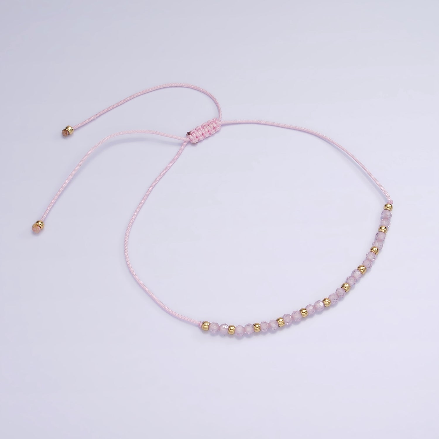 Pink Friendship Bracelet Rope Cord Adjustable Bracelet For Women with Gold Beads WA2212 WA2213 WA2214 - DLUXCA