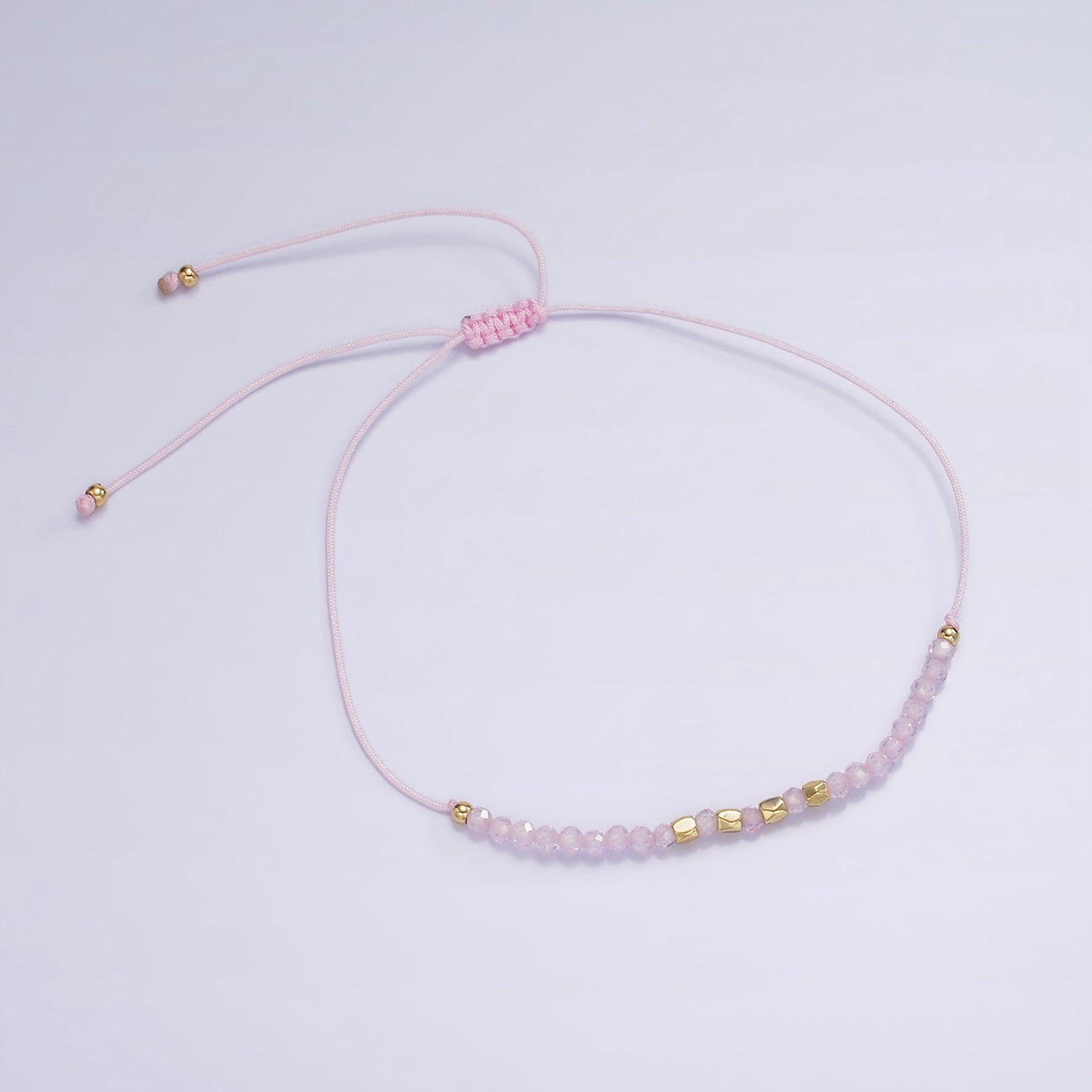 Pink Friendship Bracelet Rope Cord Adjustable Bracelet For Women with Gold Beads WA2212 WA2213 WA2214 - DLUXCA