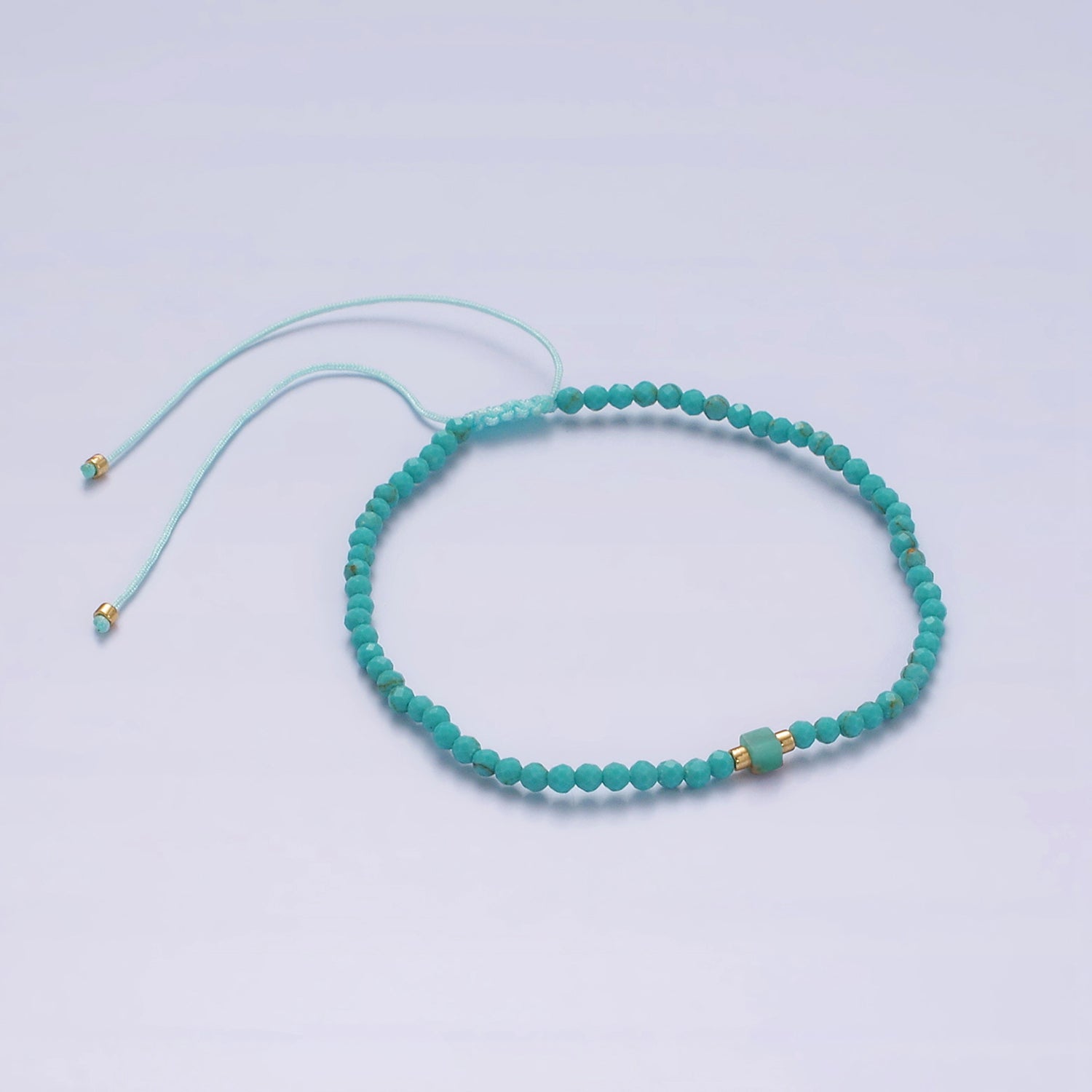 14K Gold Filled Turquoise Multifaceted Turquoise Rope Adjustable Friendship Bracelet | WA-2171 ~ WA-2219 - DLUXCA