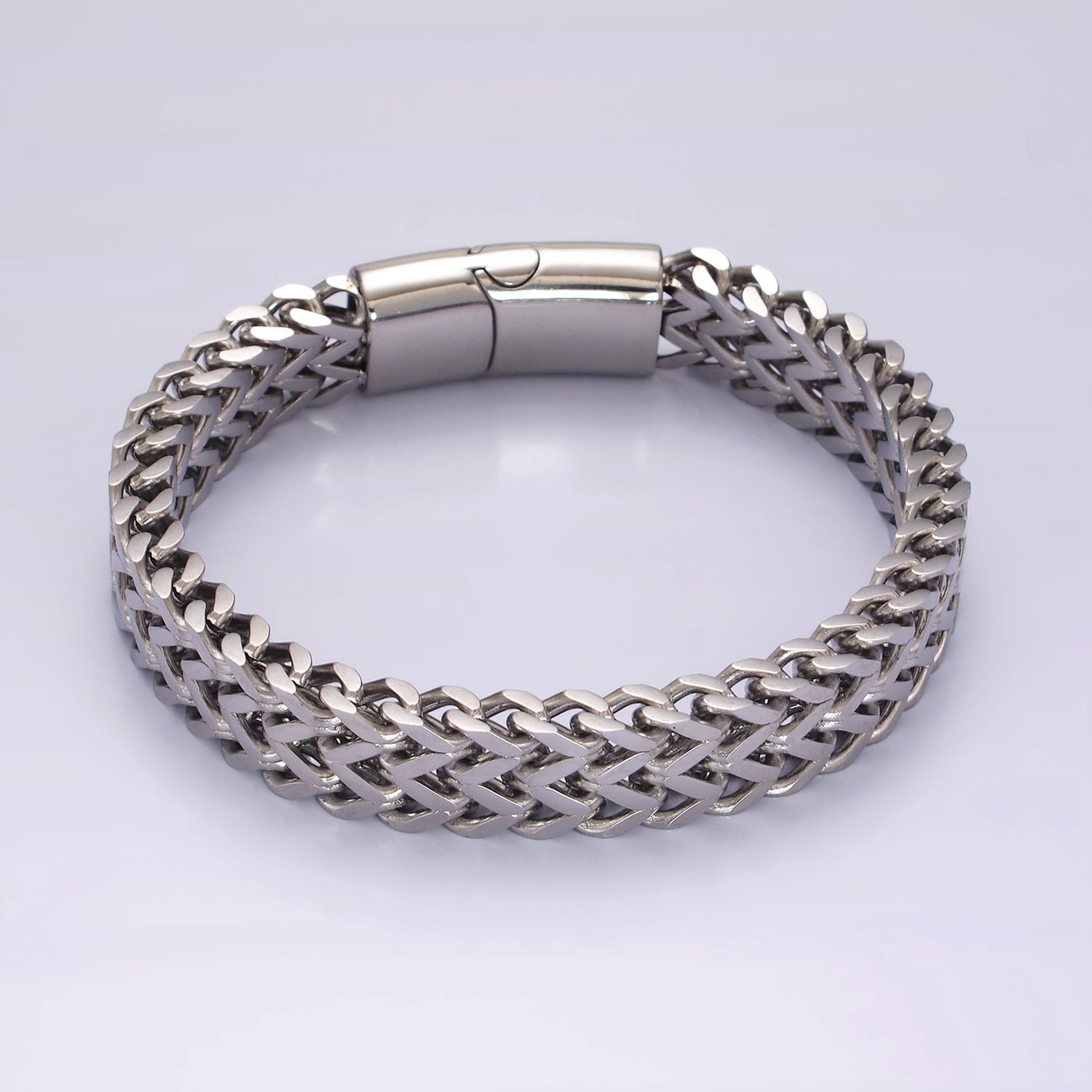 Stainless Steel 11mm Double Foxtail Chain Link Men's 8.5 Inch Statement Bracelet | WA-2252 - DLUXCA