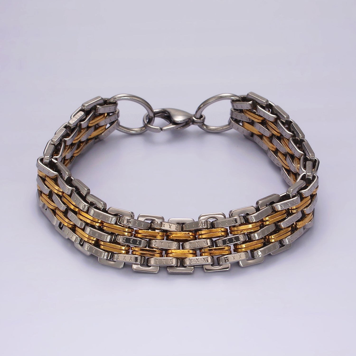 Stainless Steel 16mm Mixed Metal Designed Multiple Chain Link Men's Statement 9 Inch Bracelet | WA-2254 - DLUXCA