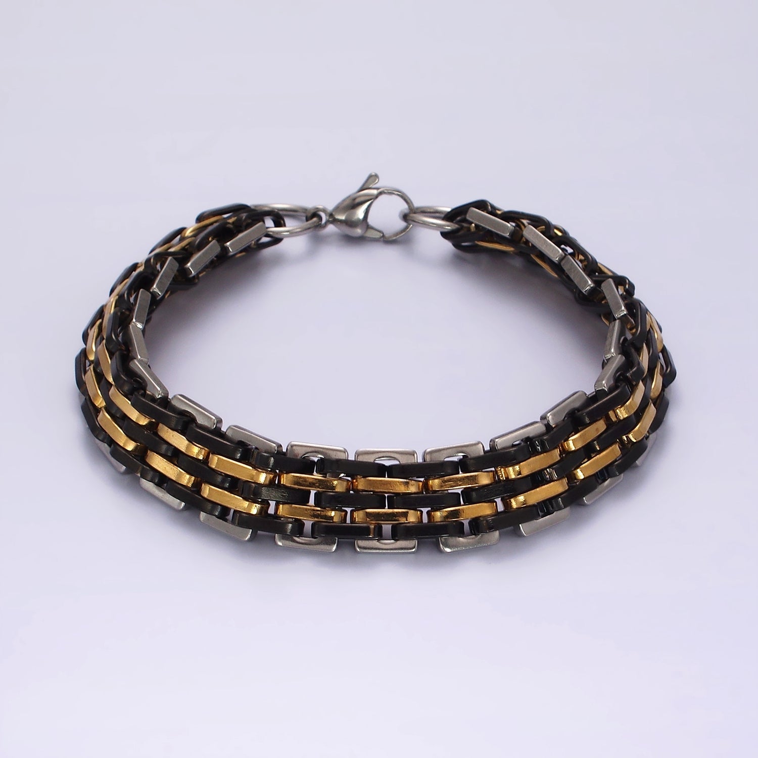 Stainless Steel 12.5mm Multiple Mixed Metal Chain Link Designed 8.5 Inch Bracelet | WA-2255 - DLUXCA